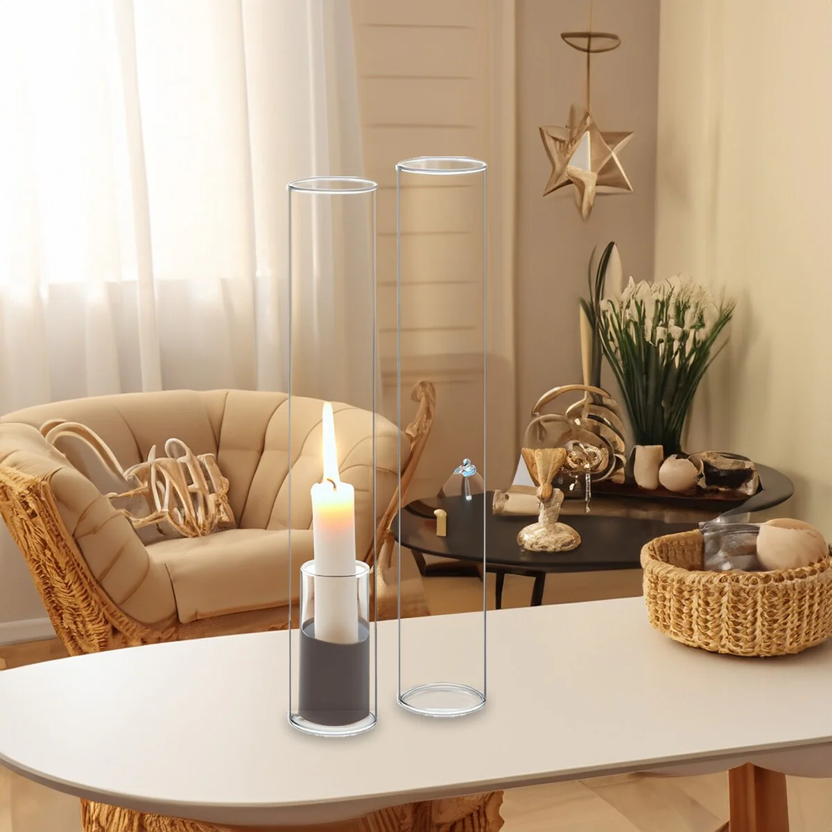 Clear Glass Cylinder Hurricane Chimney Tube, Candle Cover - 1 Piece