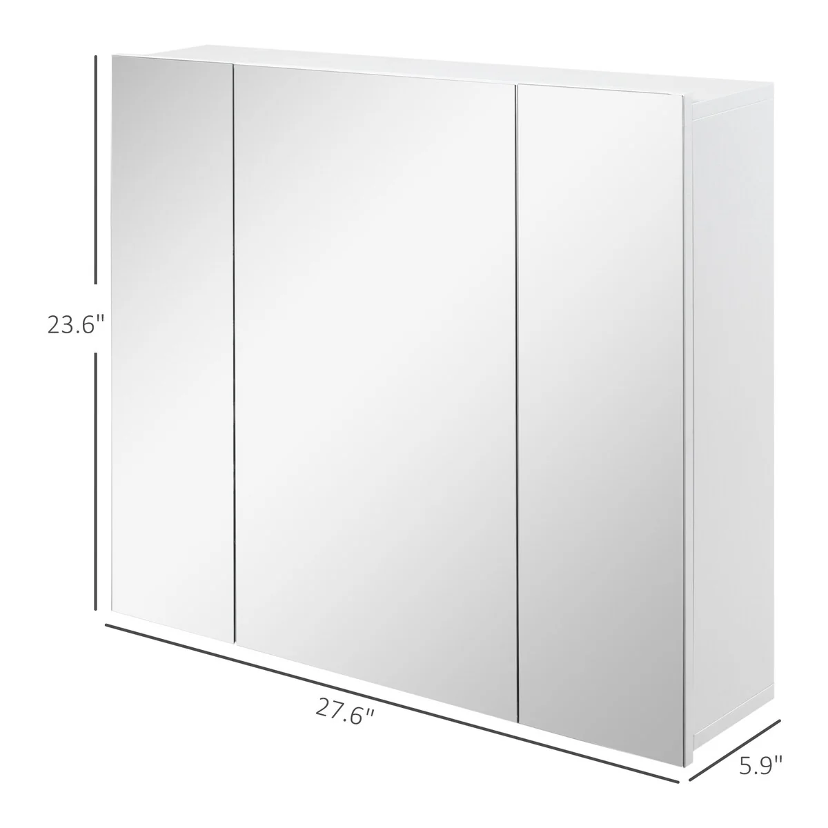 kleankin White Bathroom Medicine Cabinet with Mirror, Wall Mounted Bathroom Mirror Cabinet with 3 Doors, Adjustable Shelves