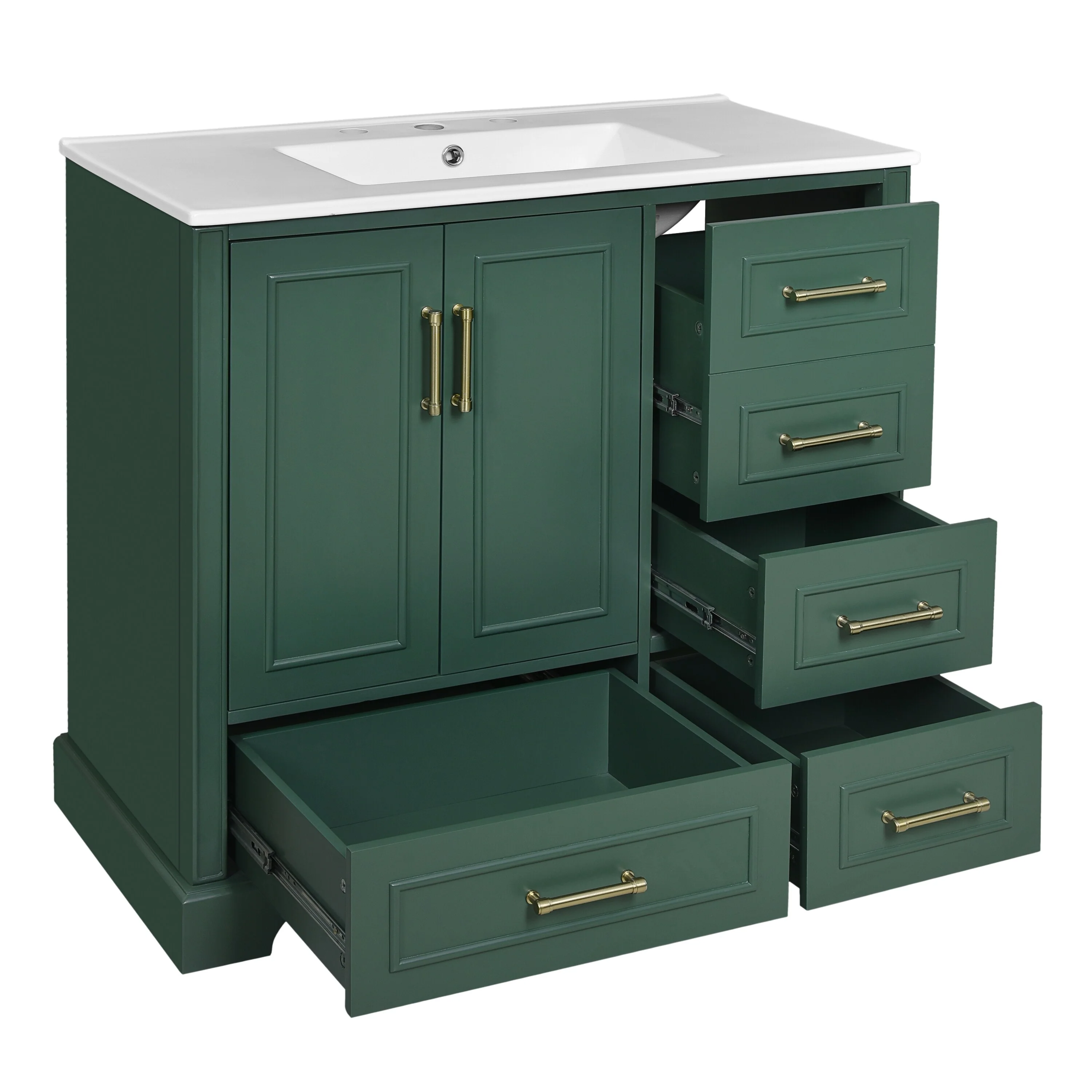 Bathroom Vanity with Resin Sink, Bathroom Vanity Set with 4 Drawers, Bathroom Storage Cabinet with 2 Soft Close Doors