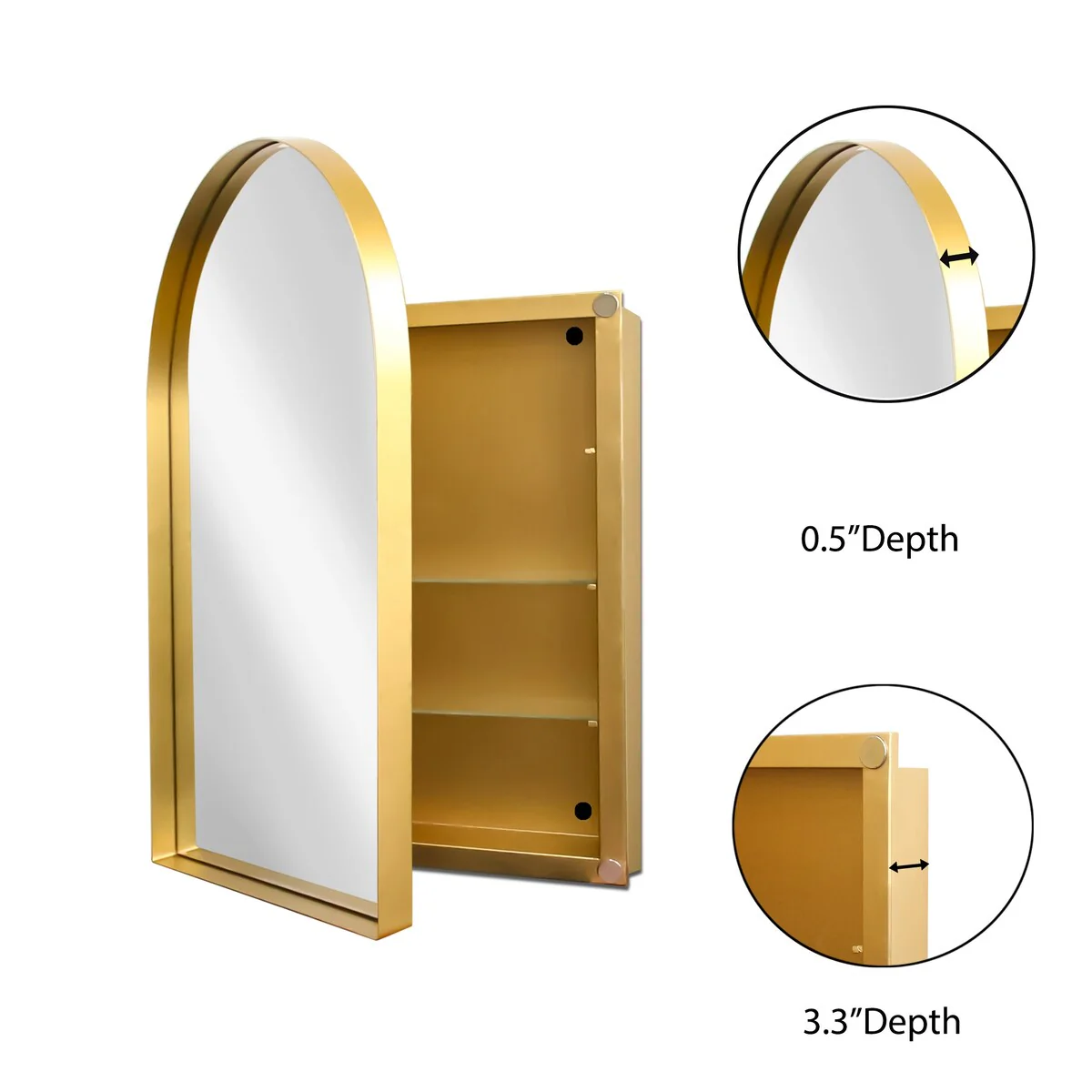 24x36 Inch Arched Recessed Medicine Cabinet, Metal Framed Bathroom Wall Storage Cabinet with Mirror and Adjustable Shelves