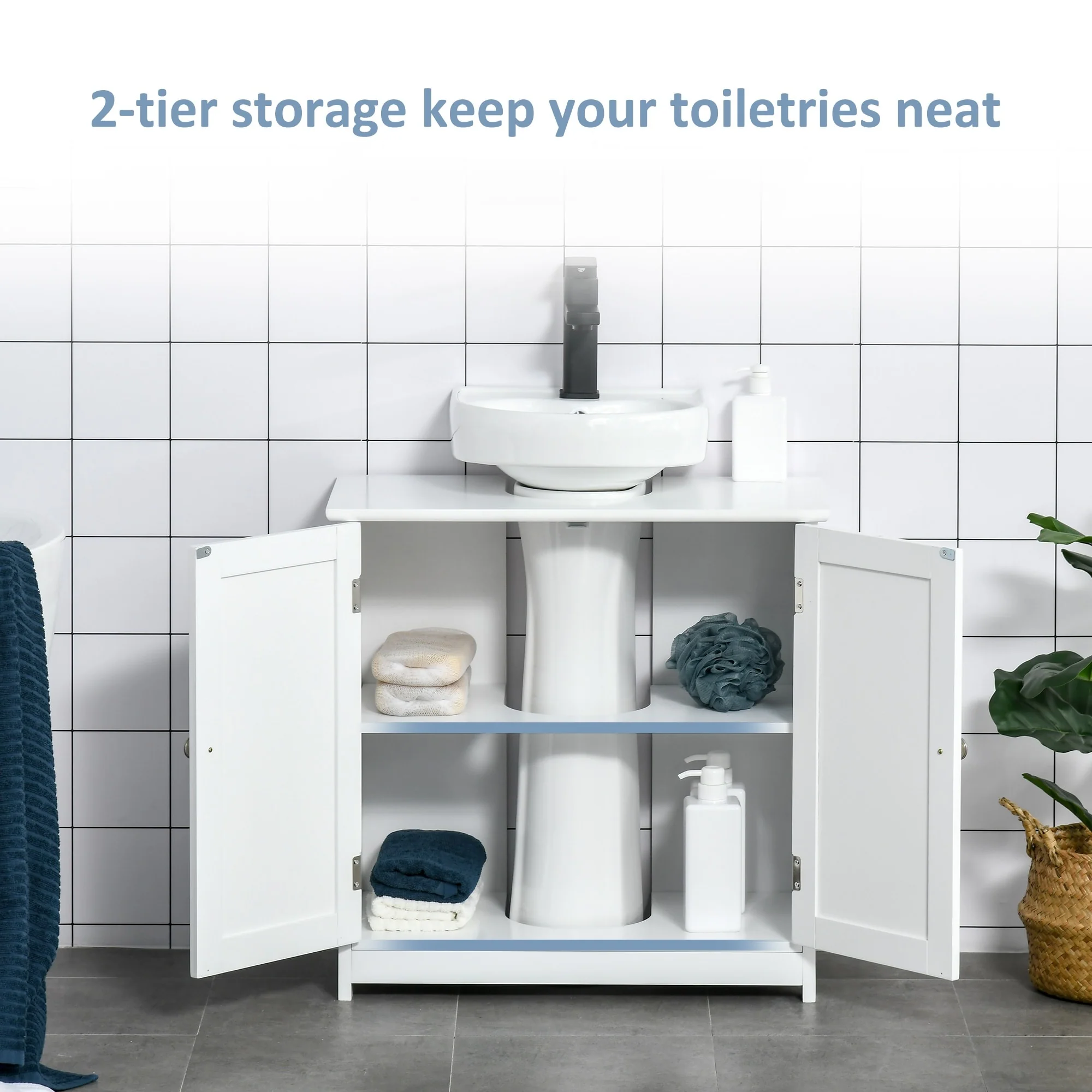 kleankin Vanity Base Cabinet, Under-Sink Bathroom Cabinet Storage with U-Shape Cut-Out, White and Grey