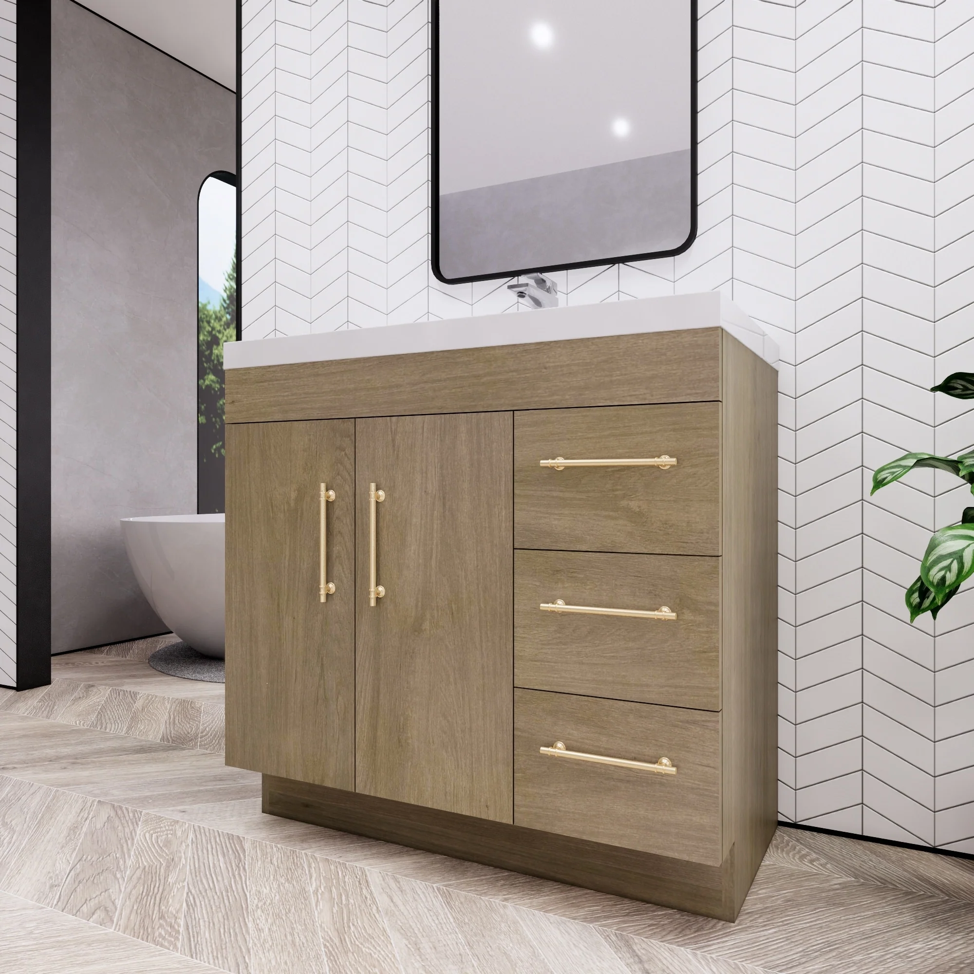 Eliza 36 Freestanding Vanity (Right Drawers) with Single Sink