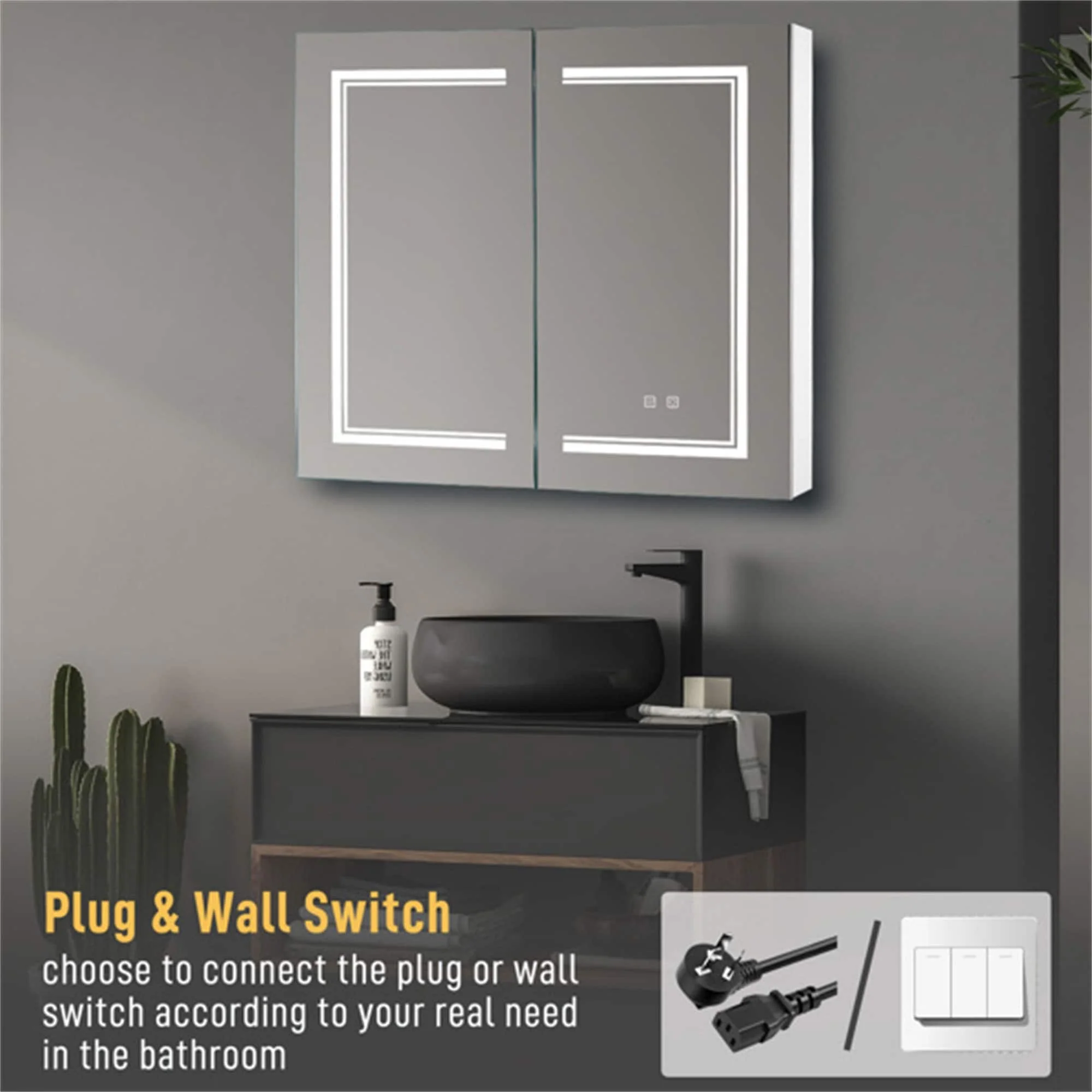 32*28in Bathroom Wall Cabinet ; Anti-Fog; Led Light; Power-Off Memory