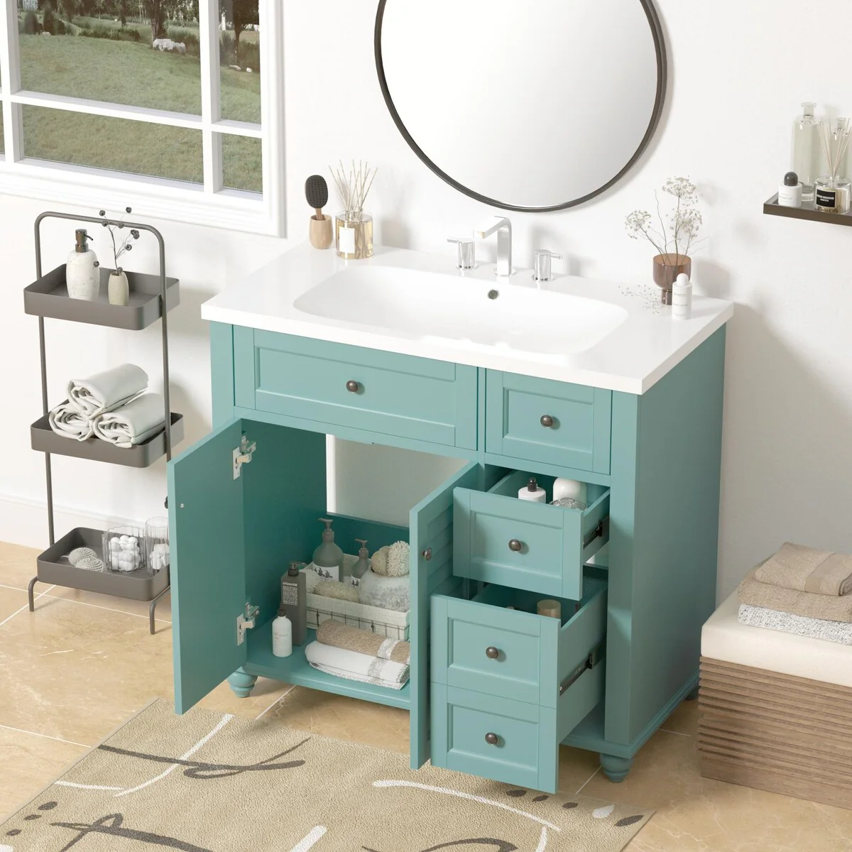 Solid Wood Frame Bathroom Storage Cabinet