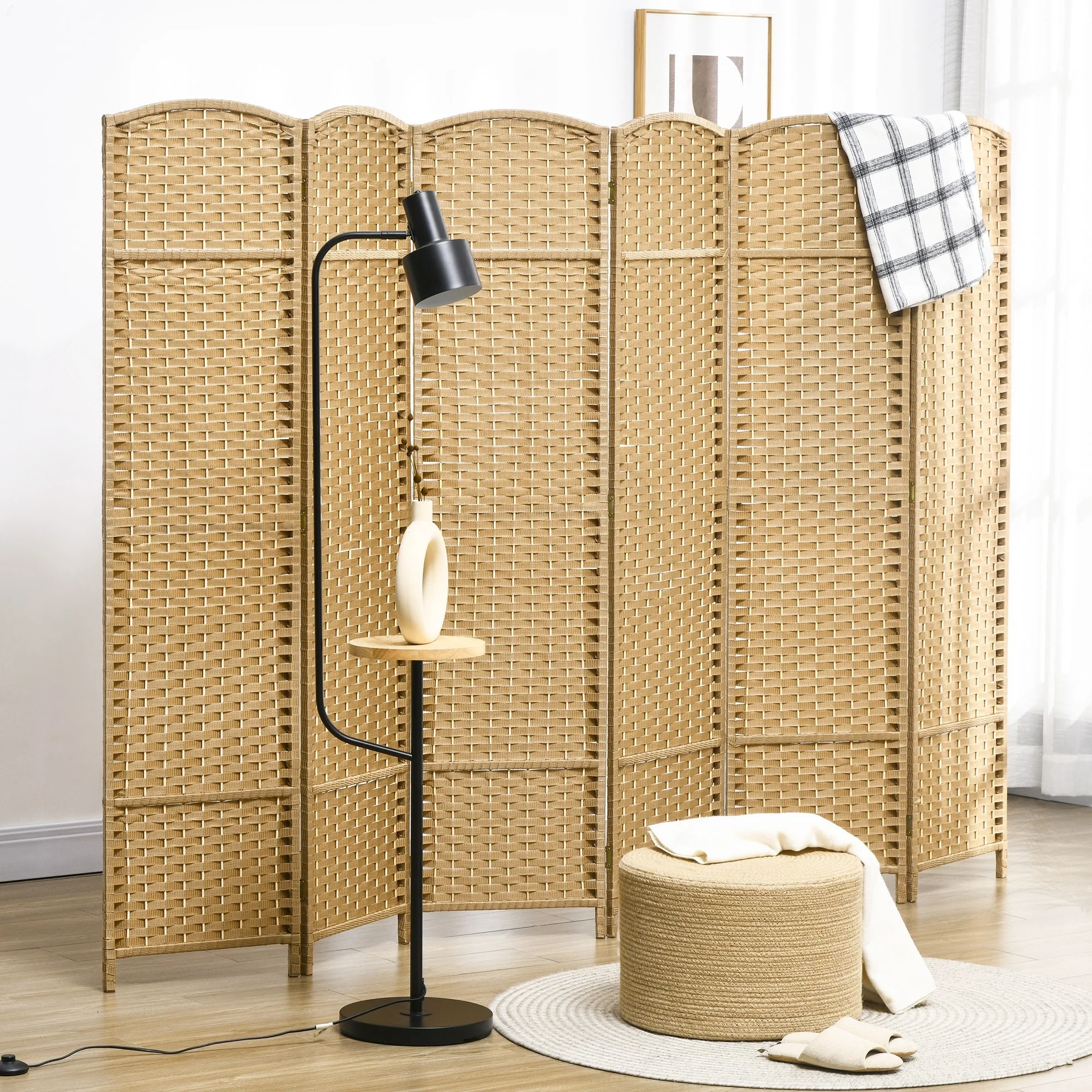 HOMCOM Room Divider, 6 Panel Folding Privacy Screen, 5.6' Tall Freestanding Wall Partition