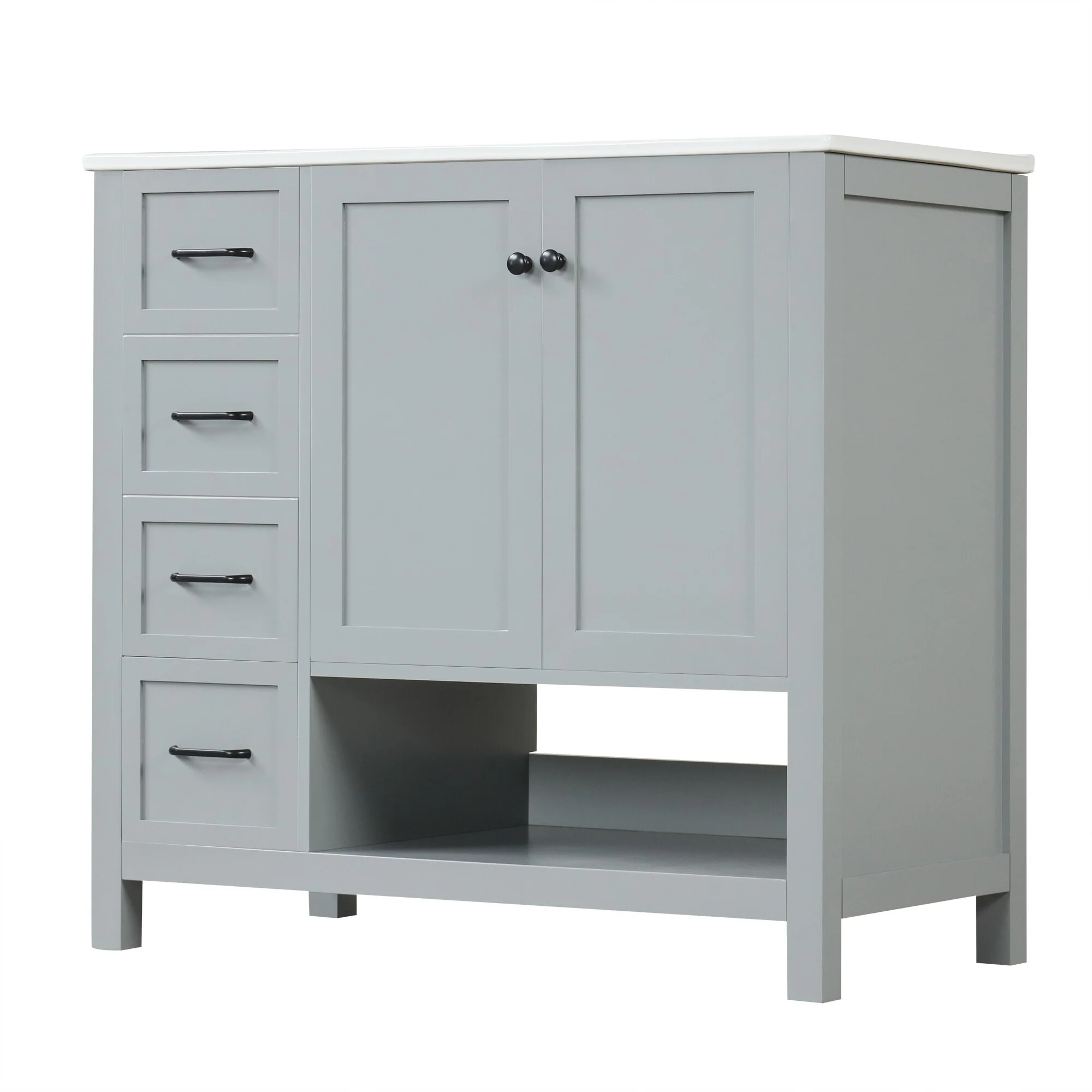 Bathroom Vanity with Ceramic Sink, Bathroom Storage Cabinet with 2 Drawers, Bathroom Vanity with 1 Tip-Out Drawer and 1 Door