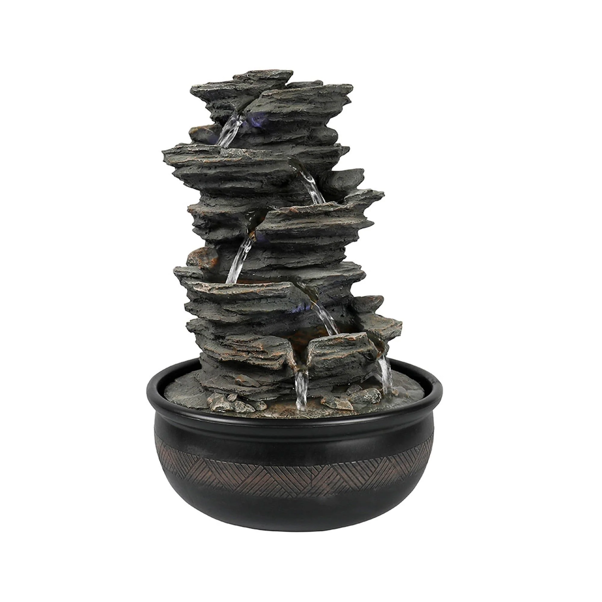 5 Tier Indoor Tabletop Water Fountain Resin Rockery with Base