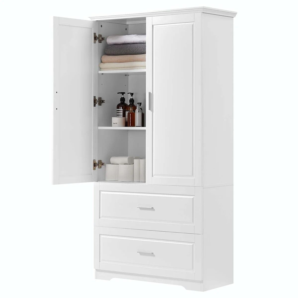 Tall Bathroom Storage Cabinet with Drawers and Adjustable Shelf