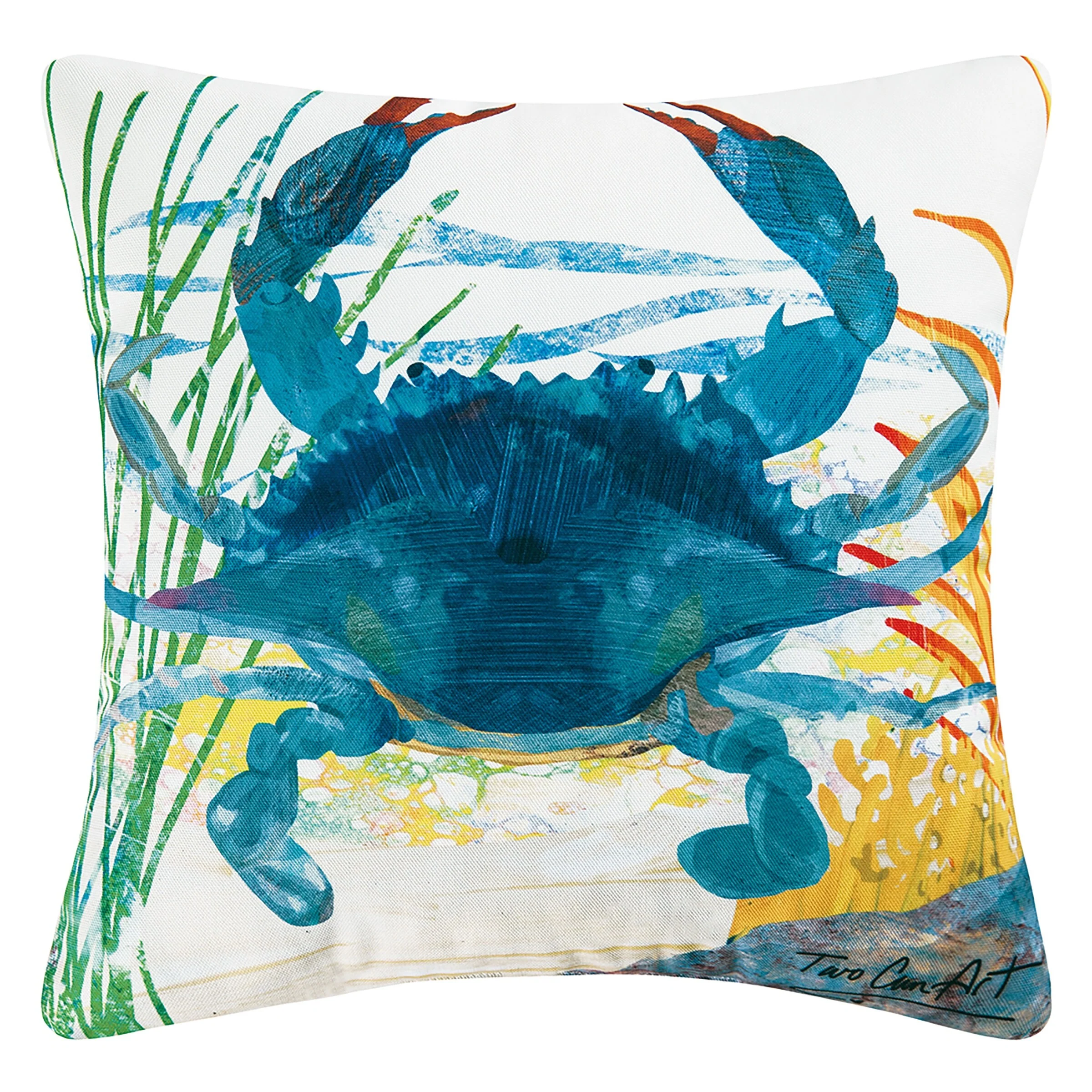 Blue Crab Coastal Indoor/Outdoor 18x18 Decorative Accent Throw Pillow