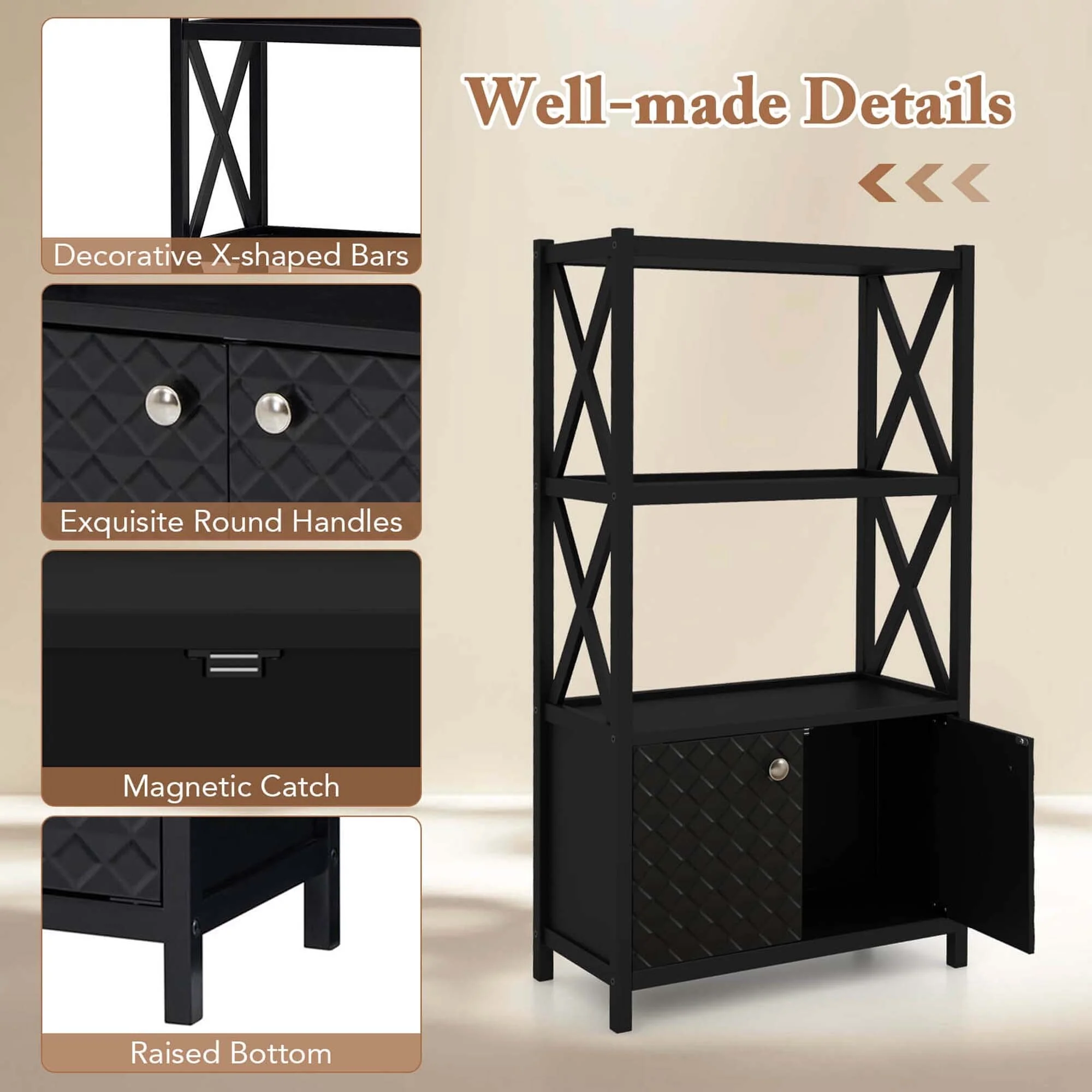 Costway Bathroom Storage Cabinet with Open Shelves & Double Doors - See Details