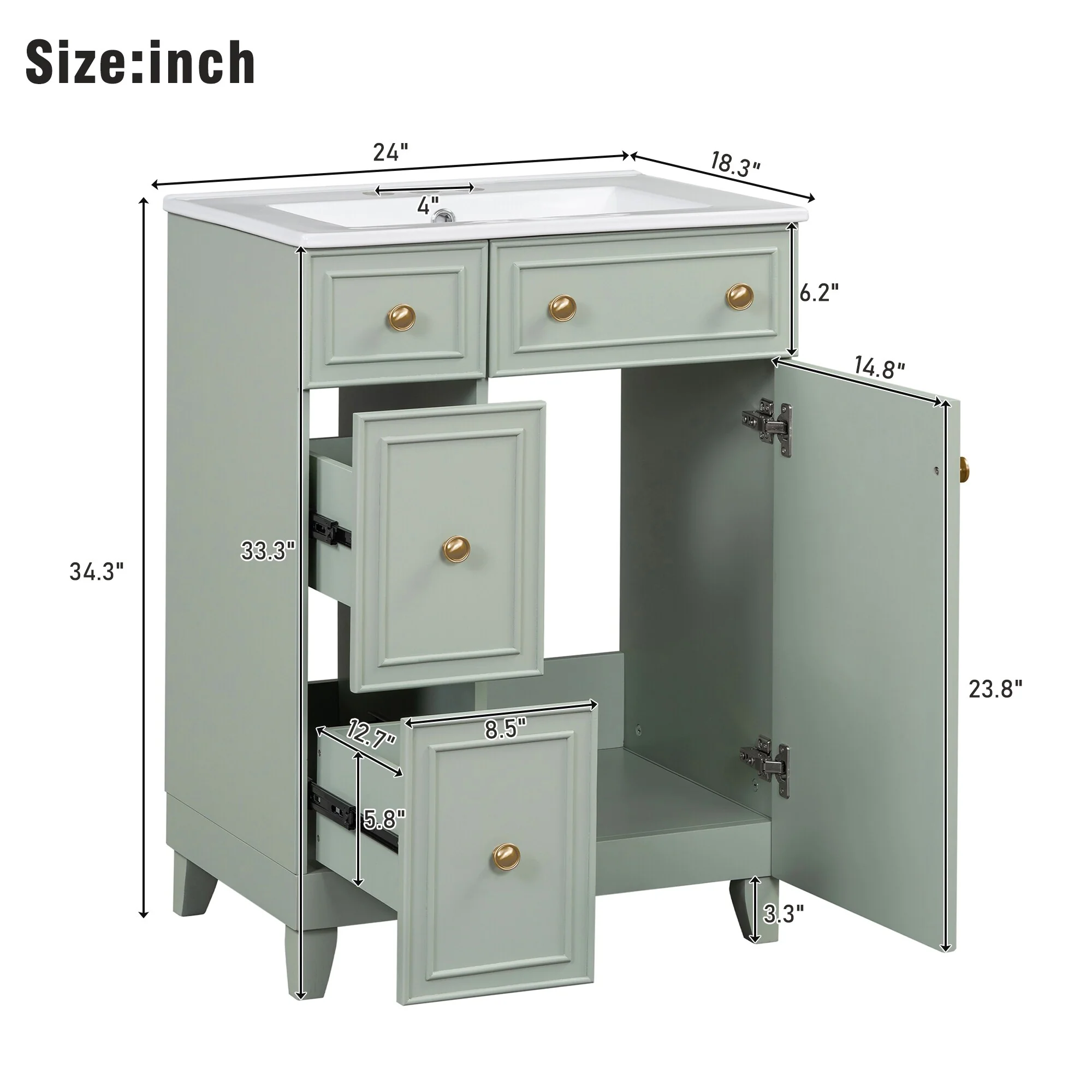 24-Inch Bathroom Vanity Cabinet with Ceramic Sink by Harper&Bright Designs