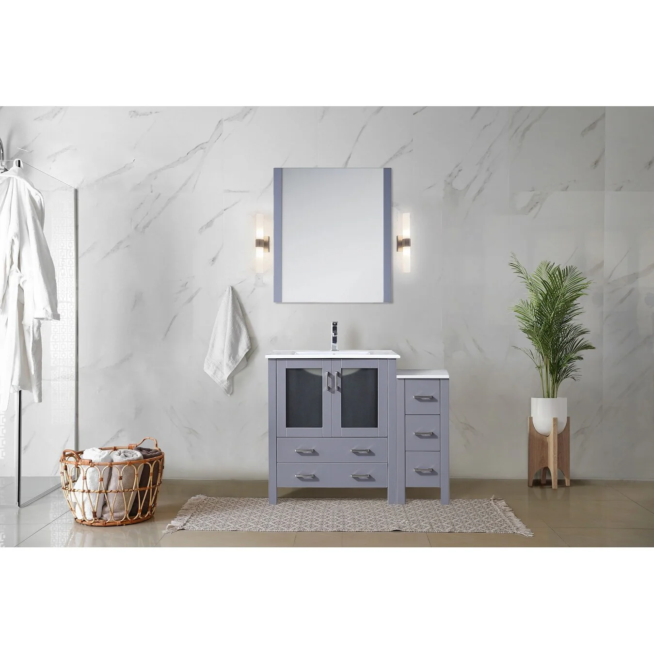 Volez Bath Vanity with Side Cabinet and Mirror