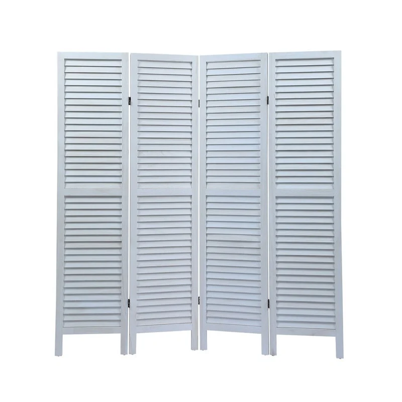 4-Panel White Louvered Room Divider Folding Partition Privacy Screens
