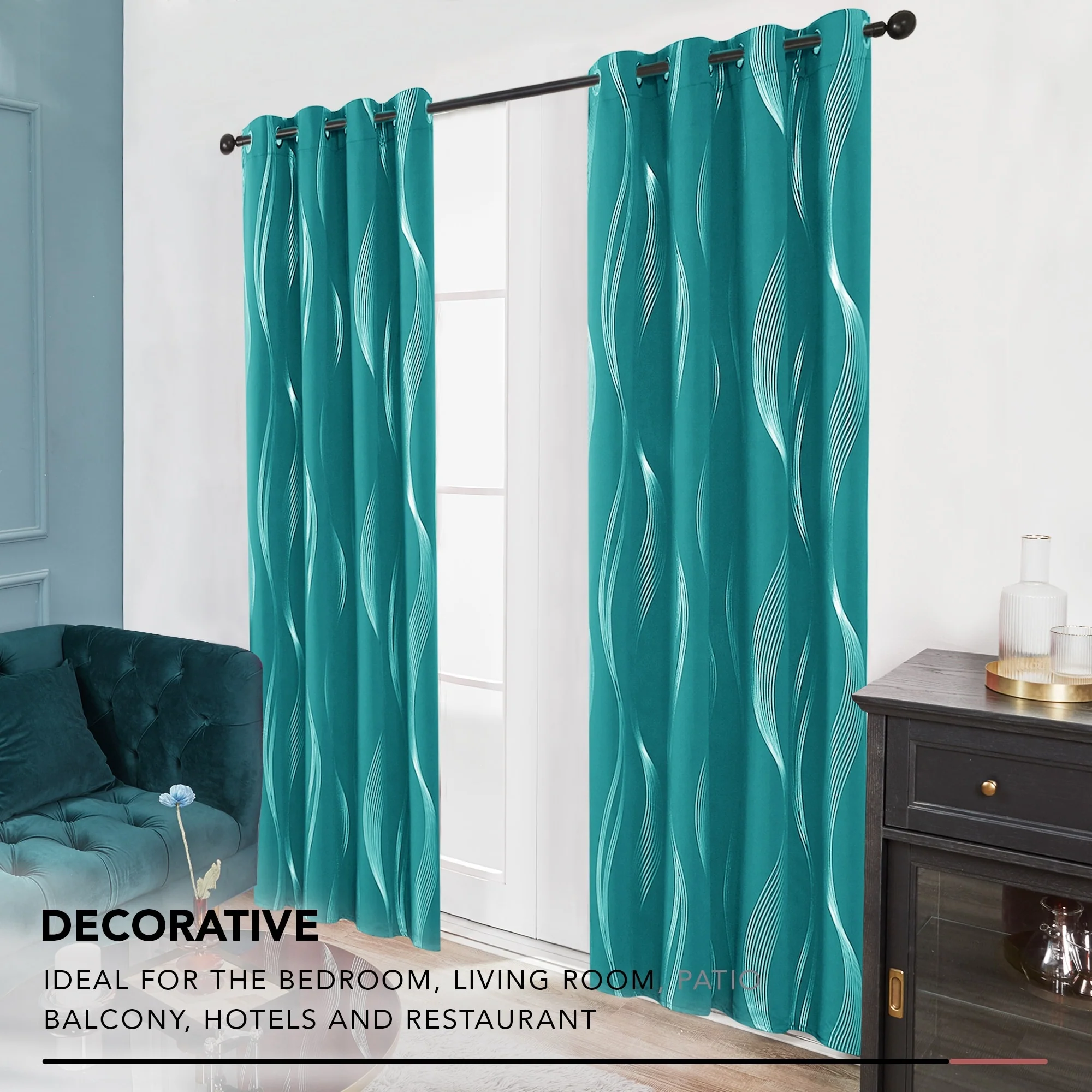 Deconovo Silver Wave 52 Width Curtain Panel Pair (2 Panel)