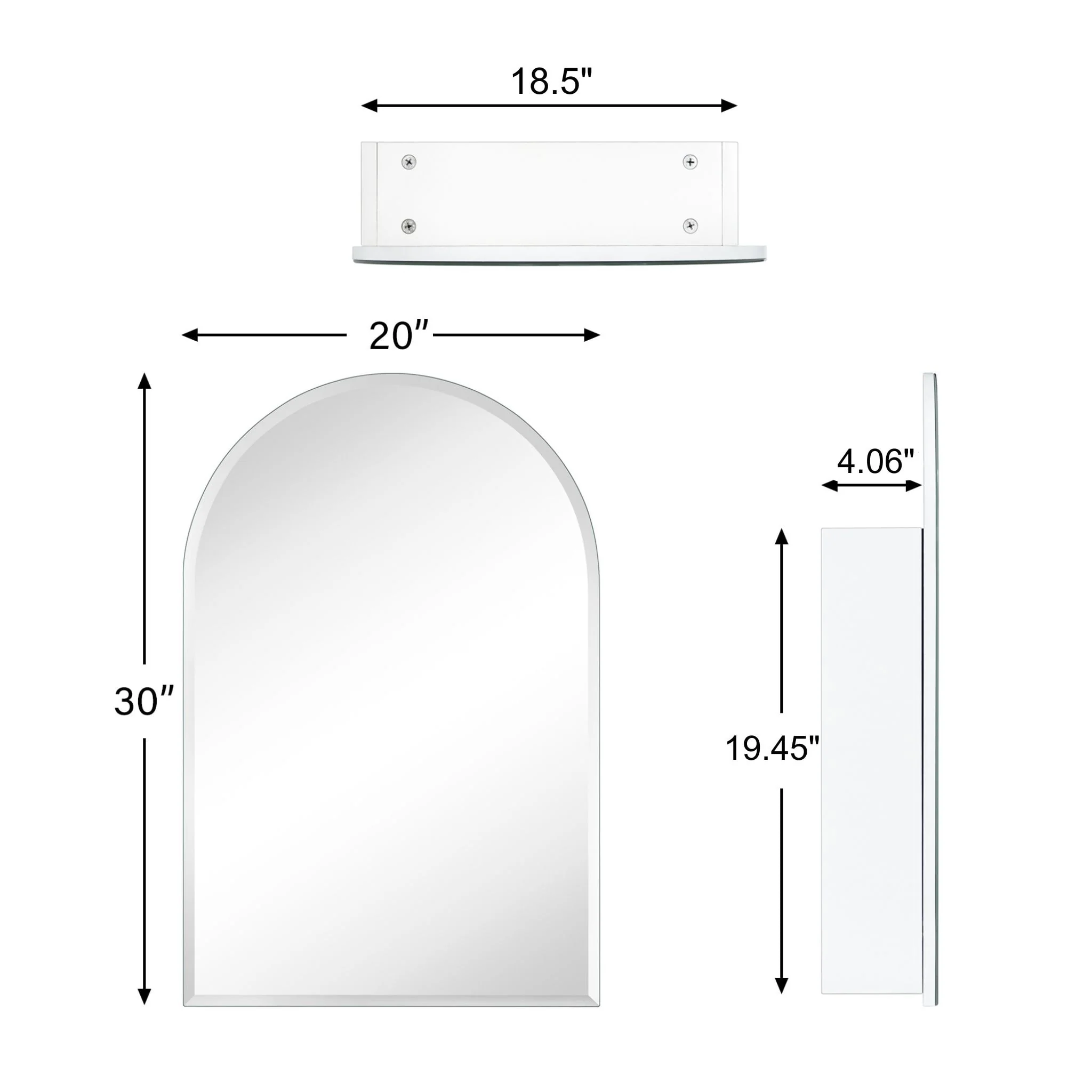 TEHOME Surface and Recessed Mount Frameless Arched Bathroom Medicine Cabinet with Mirror