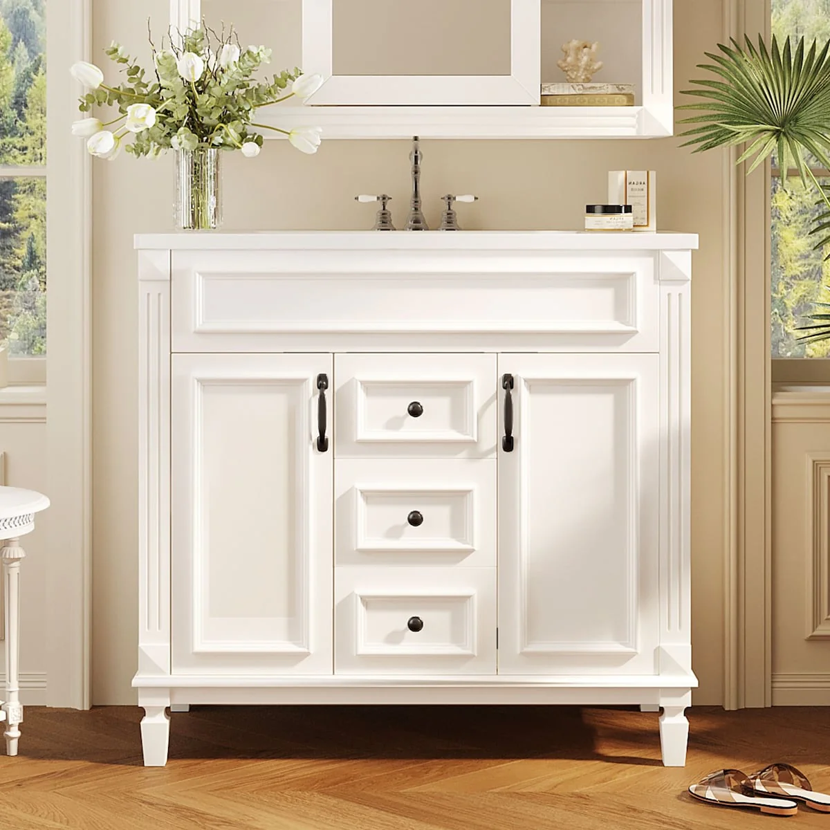 Modern Bathroom Storage Vanity with Top Sink, 2 Soft Closing Doors & 2 Drawers