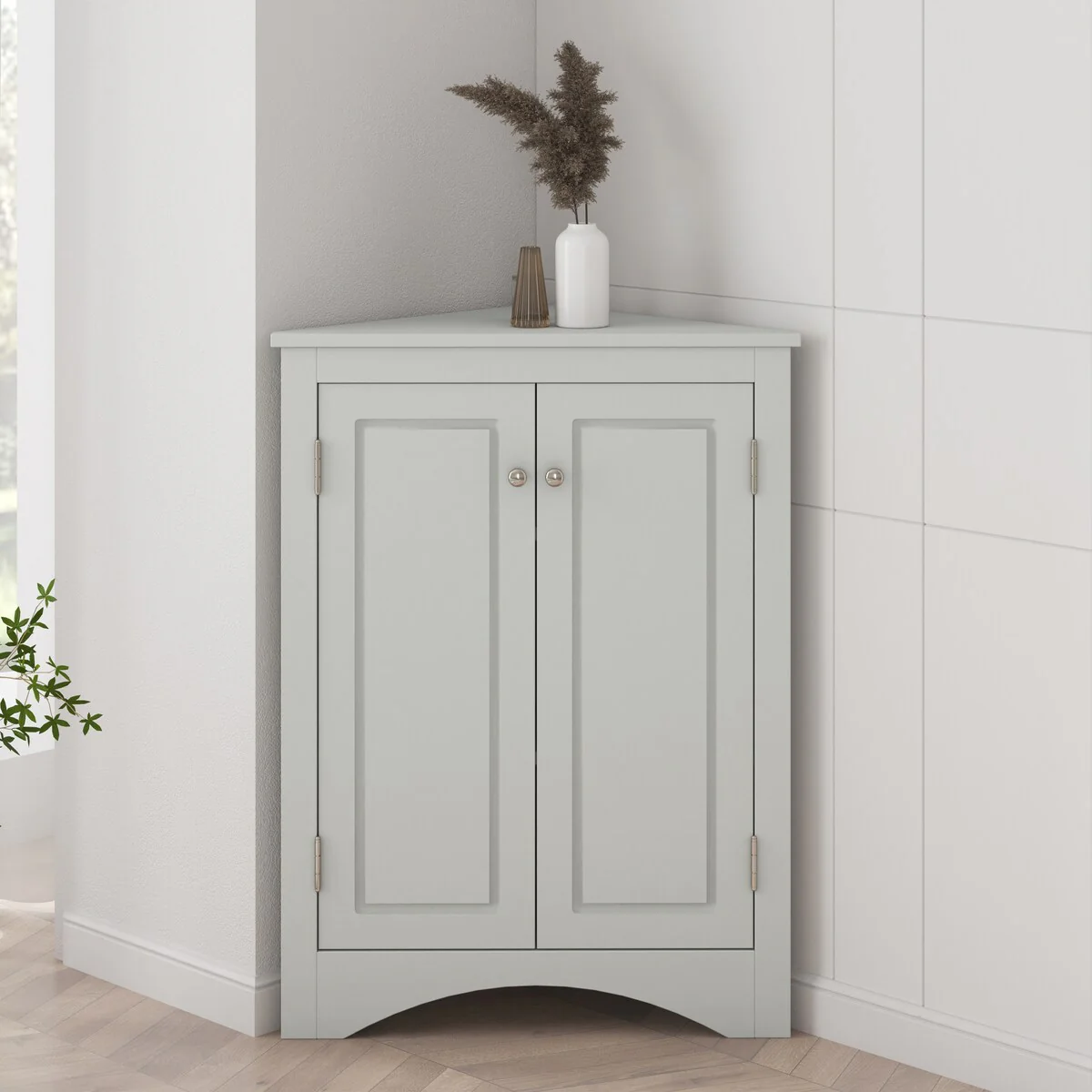 White Triangle Bathroom Storage Cabinet with Adjustable Shelves