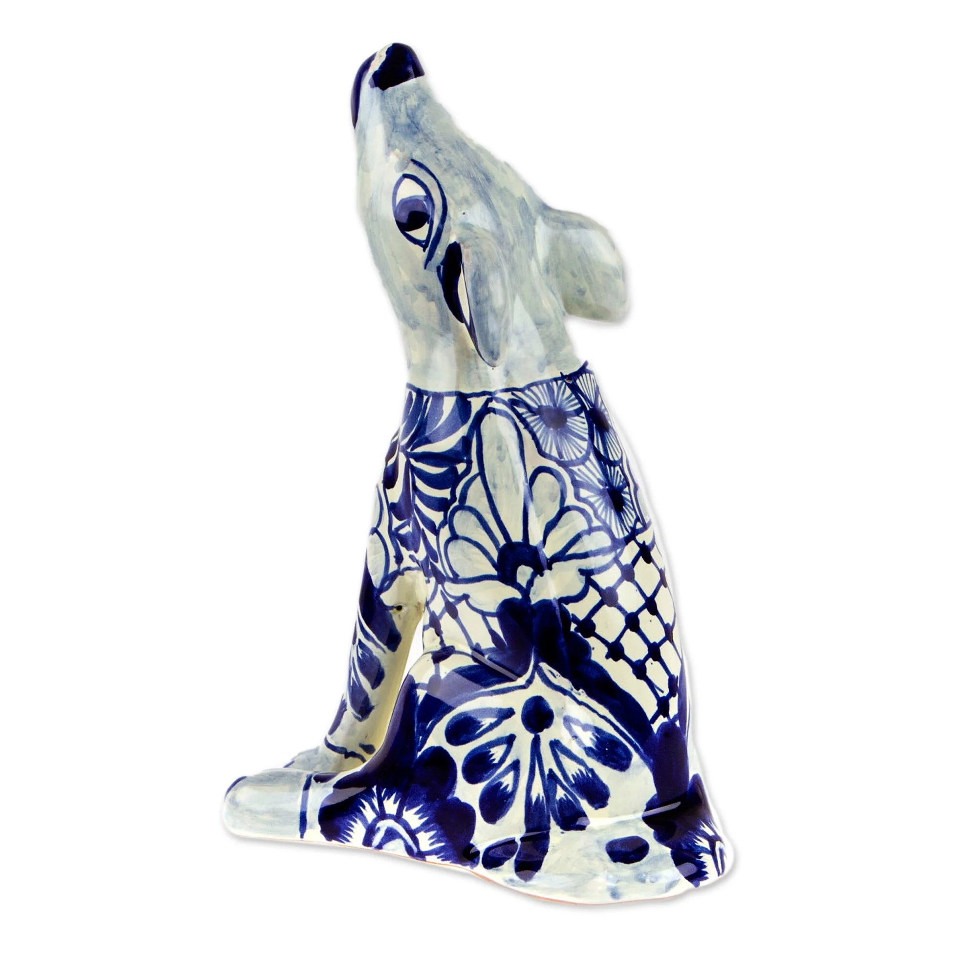 Novica Handmade Talavera Coyote Ceramic Sculpture