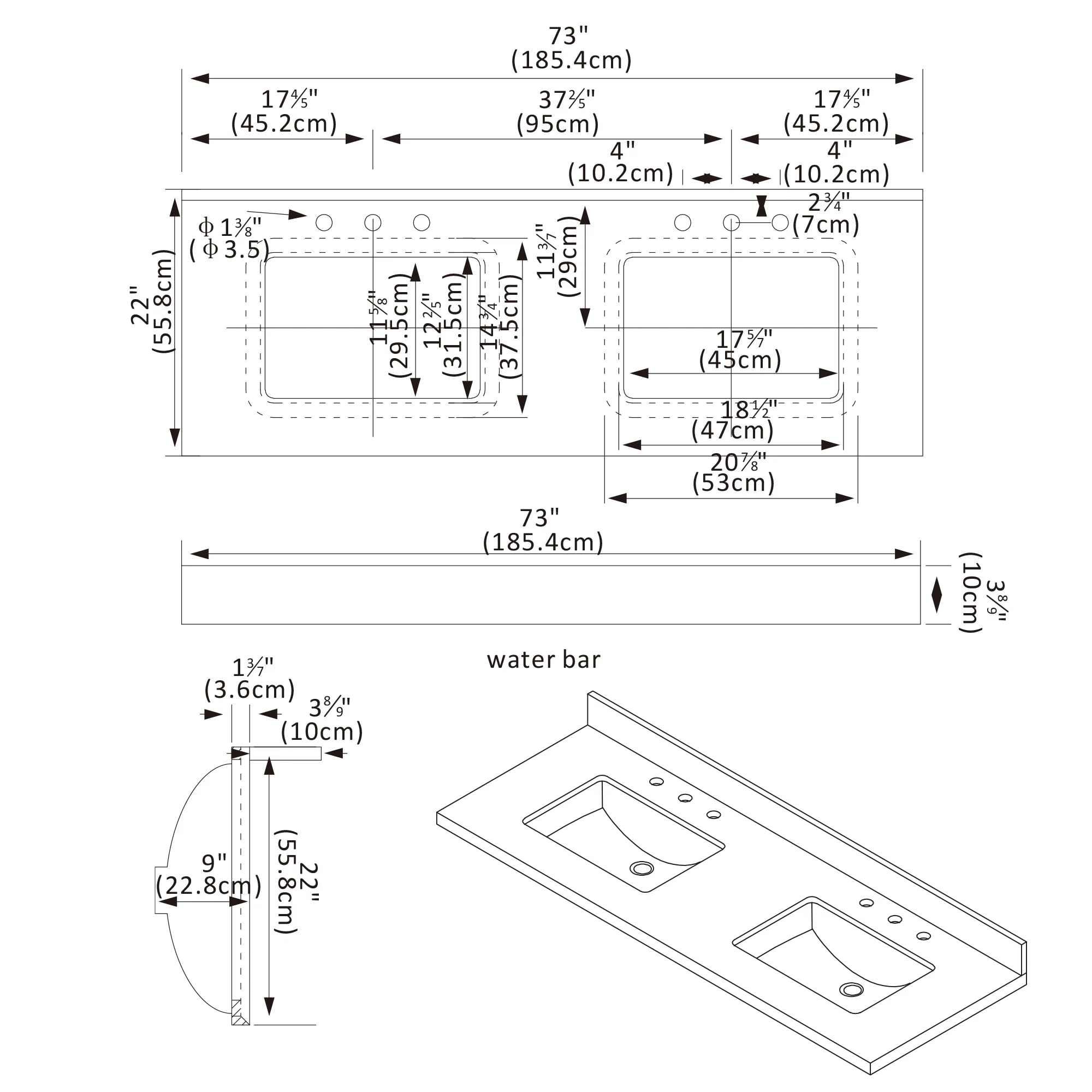 Jaen Composite Stone Vanity Top with White Rectangular Sink