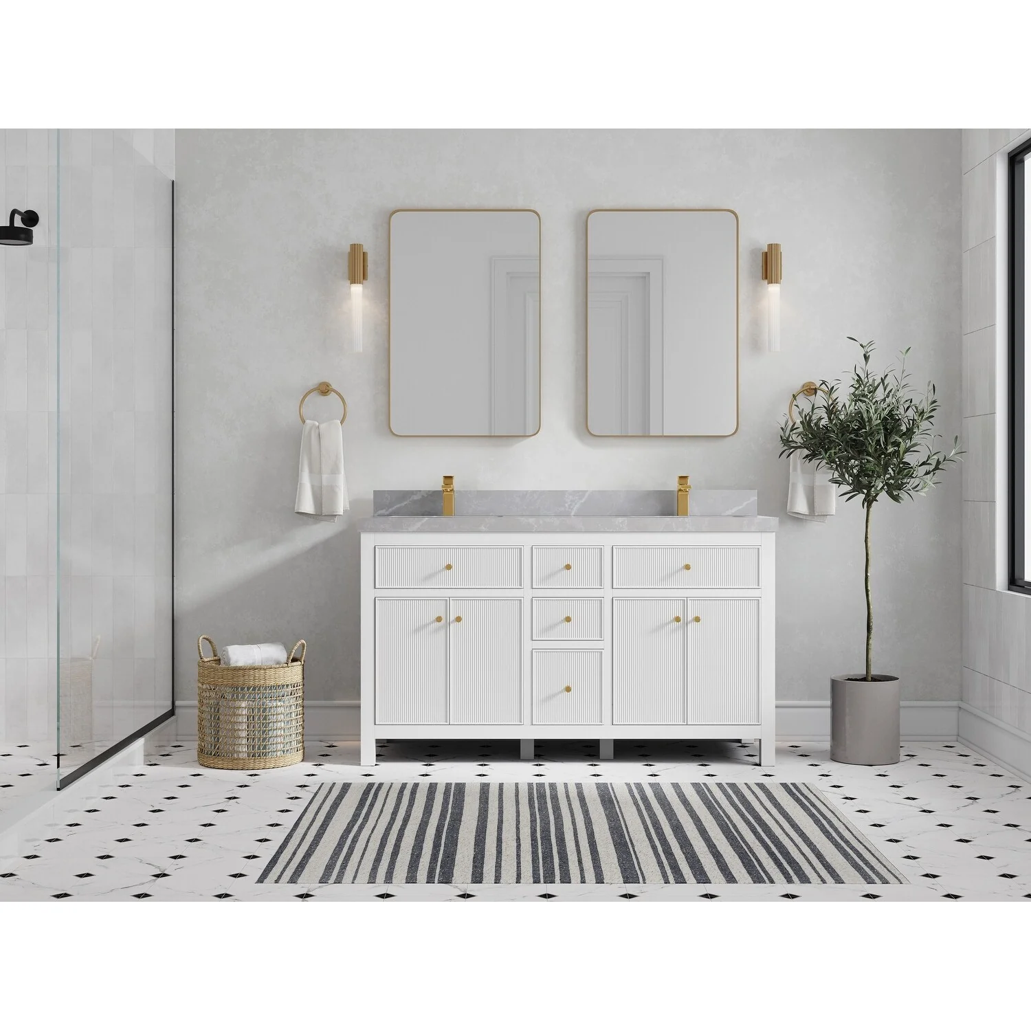 Willow Collections 60 in. W x 22 in D. Sonoma Free Standing Reeded Double Sink Bathroom Vanity with Countertop