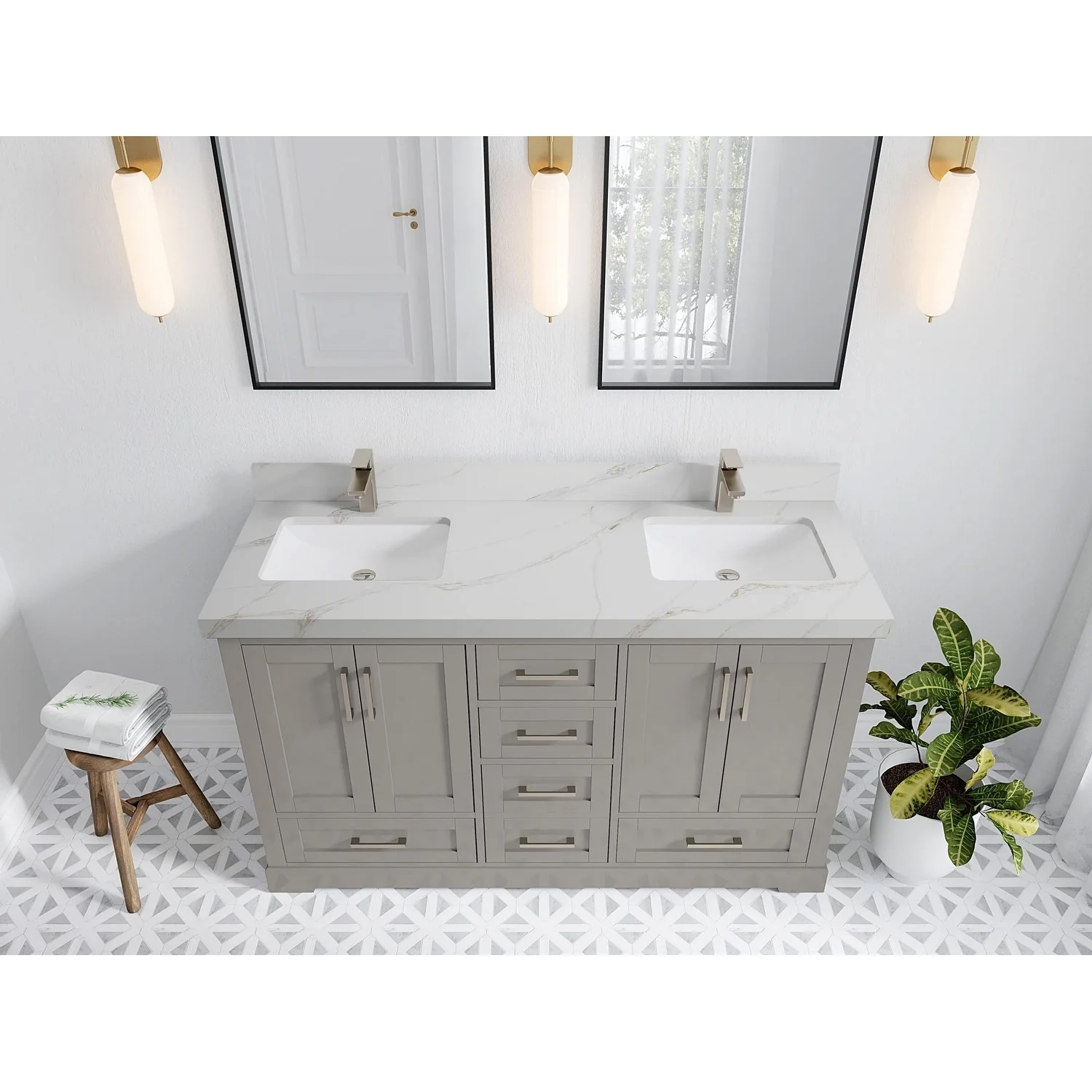 Willow Collection 60 in W x 22 in D x 36 in H Boston Double Bowl Sink Bathroom Vanity with Countertop