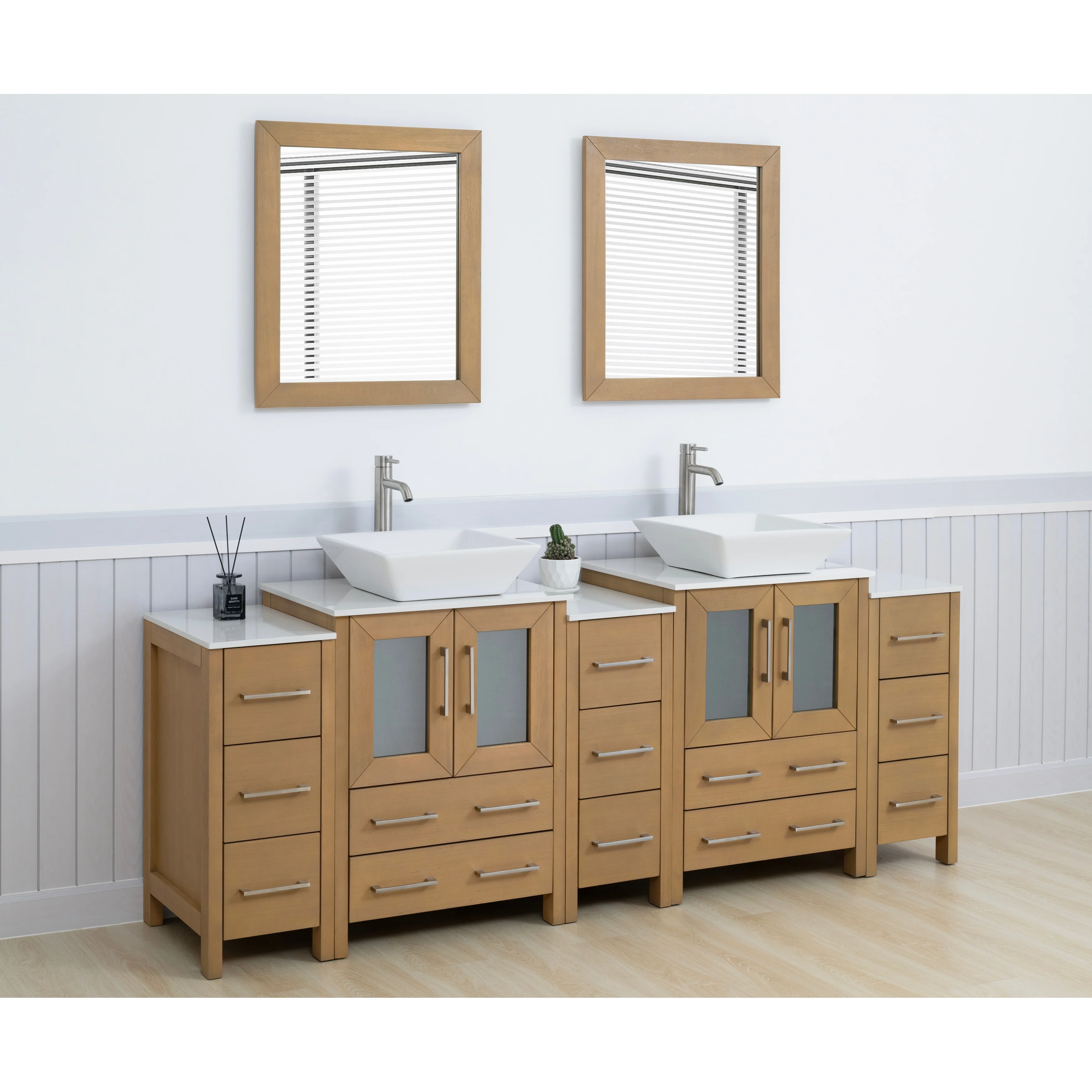 Vanity Art 84-Inch Double Sink Bathroom Vanity Set with Engineered Marble Top and Free Mirror - 84 W X 18.5 D X 31.1 H