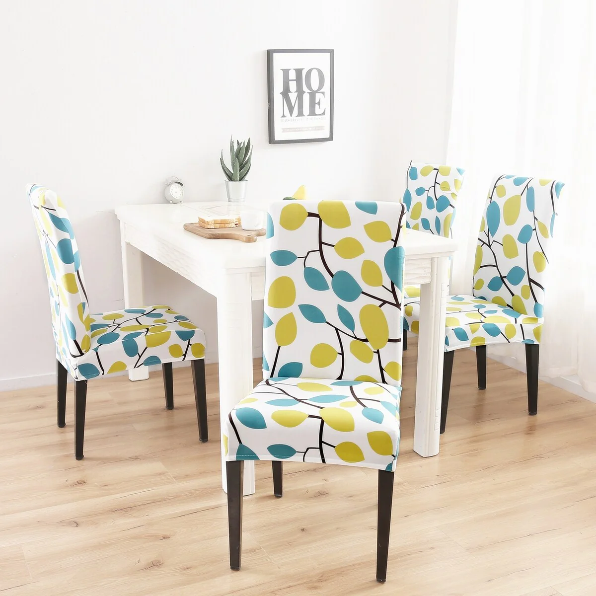 Enova Home Elastic Elegant Polyester and Spandex Stretch Washable Dining Chair Slipcover 2 Pcs