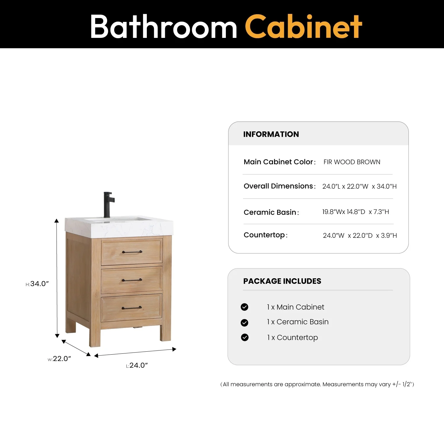 Leon 24 in. Single Bathroom Vanity with Composite Stone Top