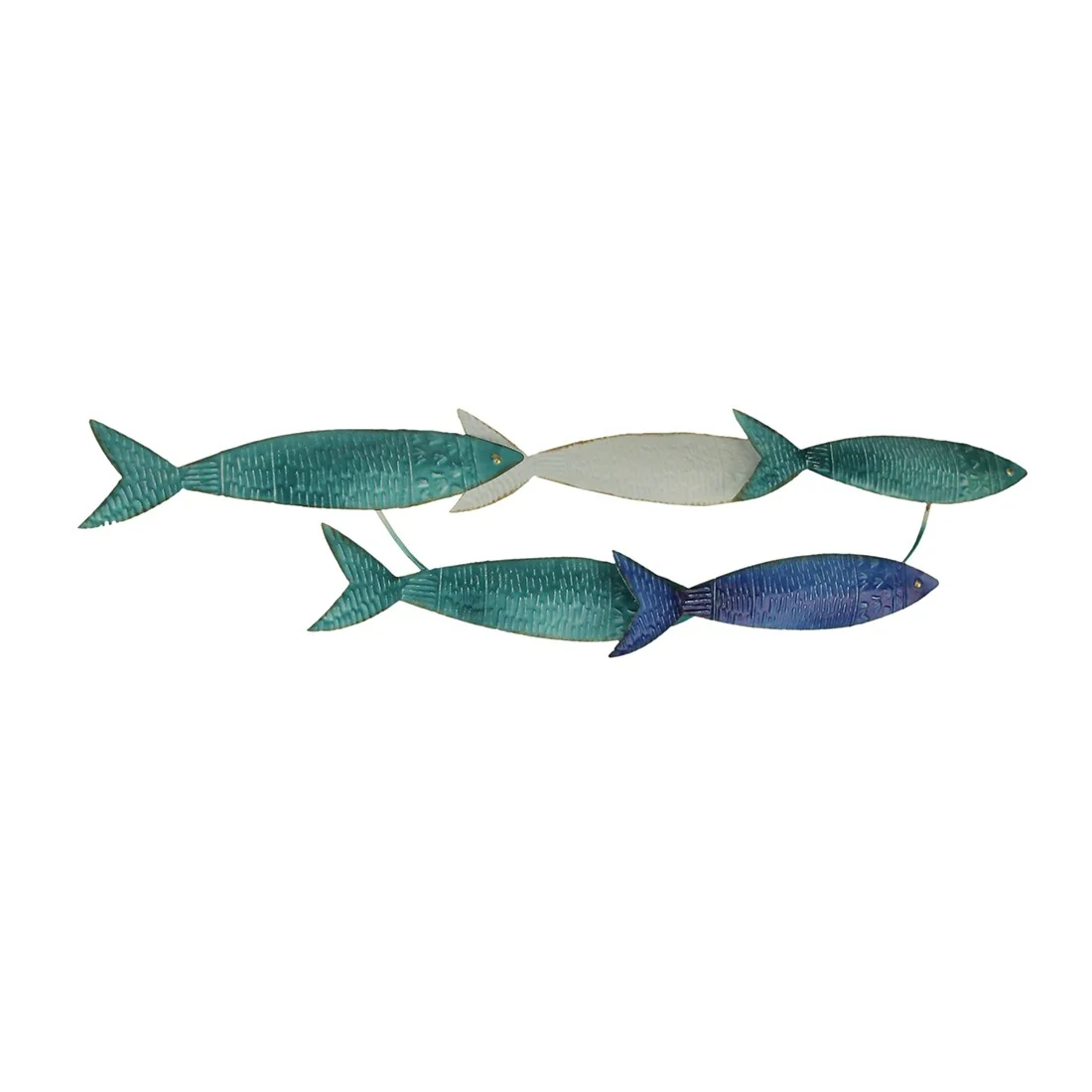 Zeckos 34 Inch Blue Metal School Of Fish Wall Sculpture Nautical Beach