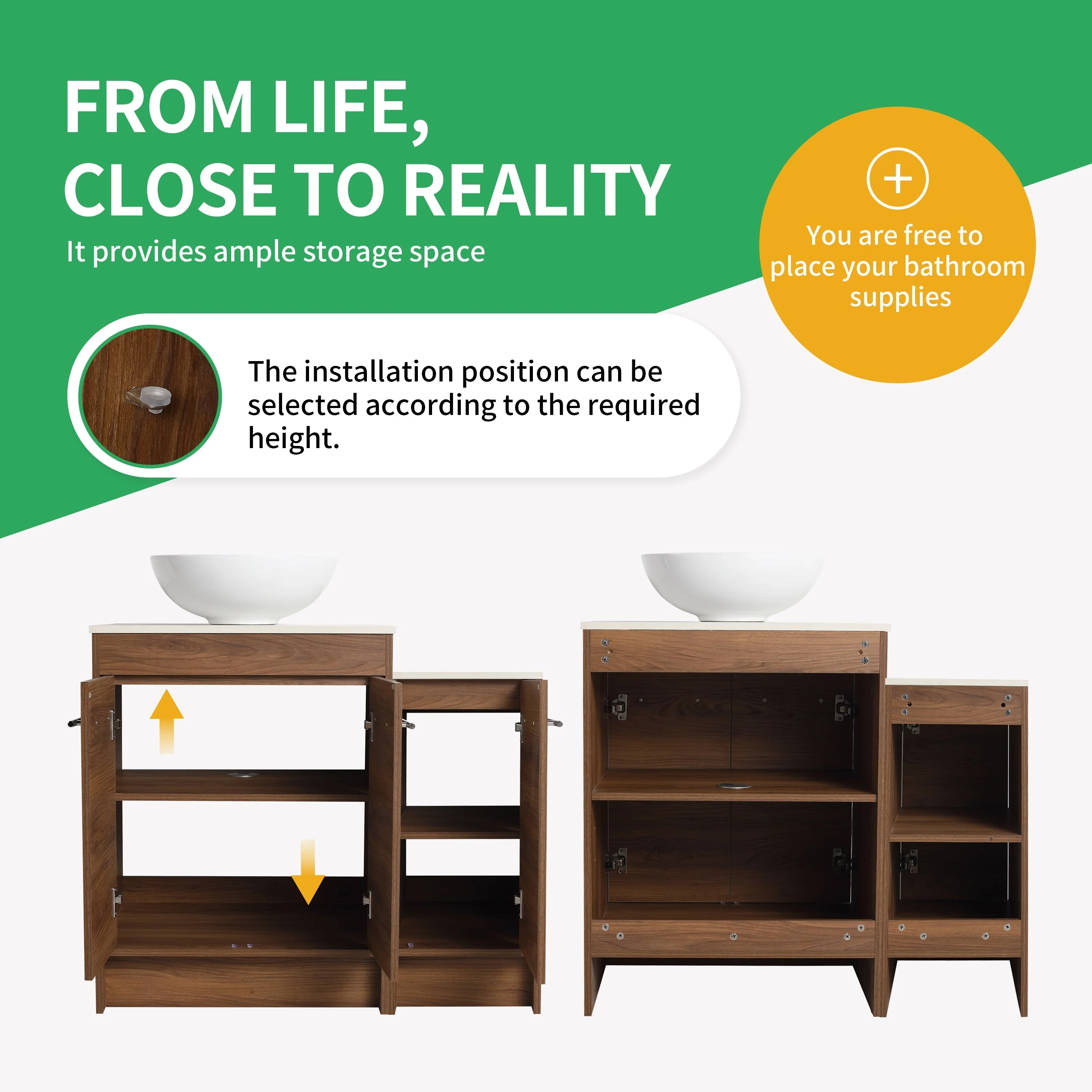 BNK 24/36/48/60 Inch Bathroom Vanity with Sink, Freestanding Bathroom Vanity with Soft Close Doors and Adjustable Shelf