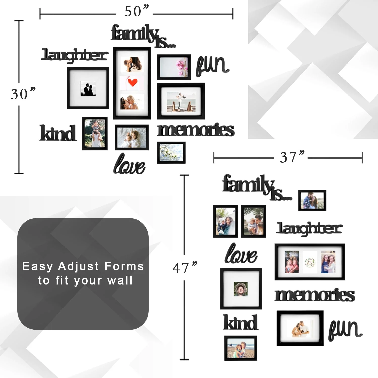Elegant 9 Photo Black PVC Photo Frame Wall Hanging Picture Frame