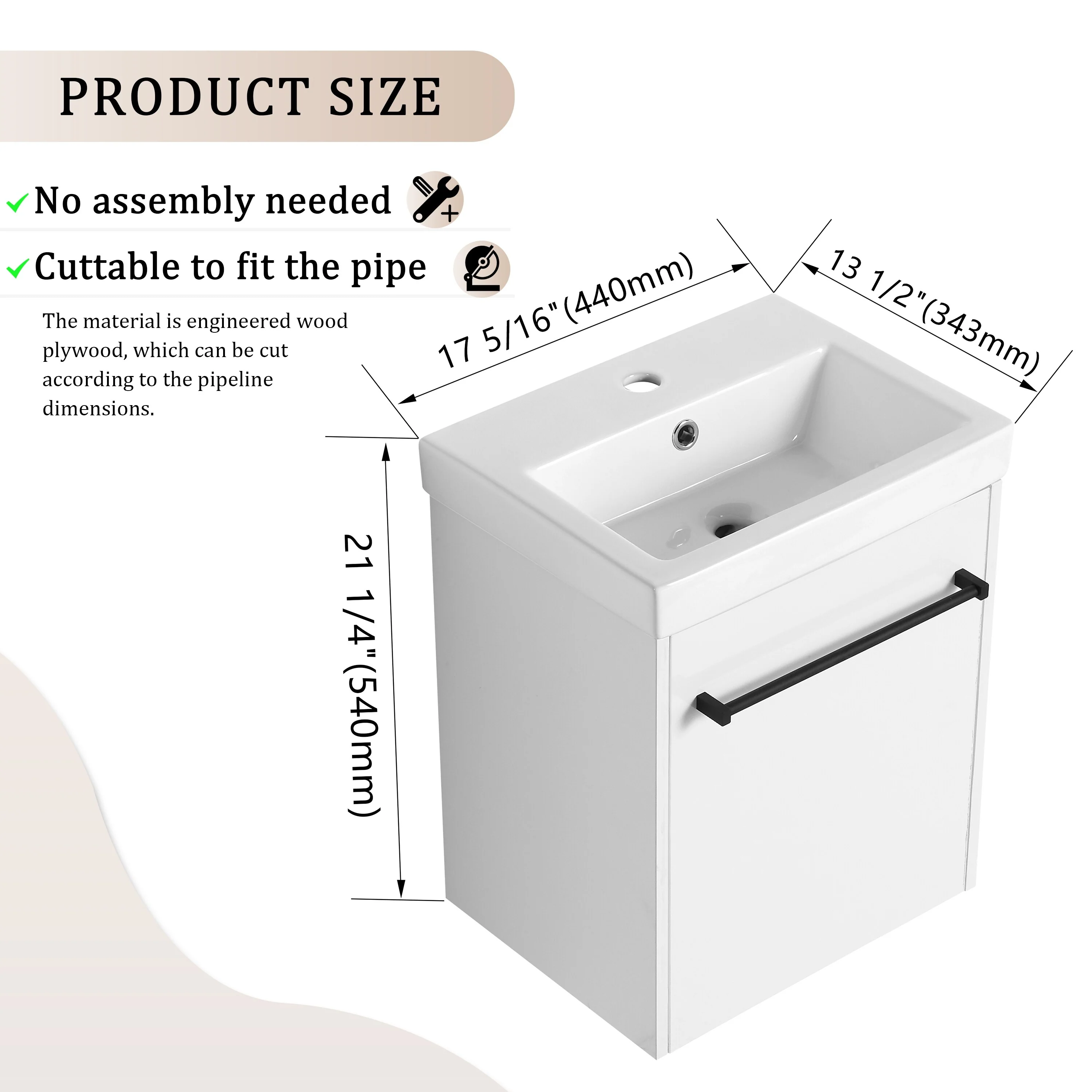 Bathroom Vanity With Sink In 16/18 Inch, Floating Bathroom Vanity With Soft Close Door