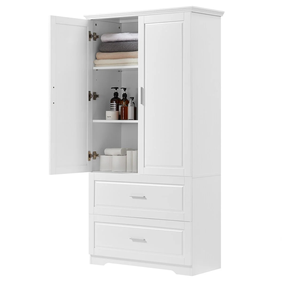 Tall Bathroom Storage Cabinet with Two Doors and Drawers