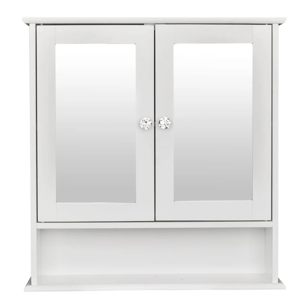 Double Door Mirror Indoor Bathroom Wall Mounted Cabinet Shelf White