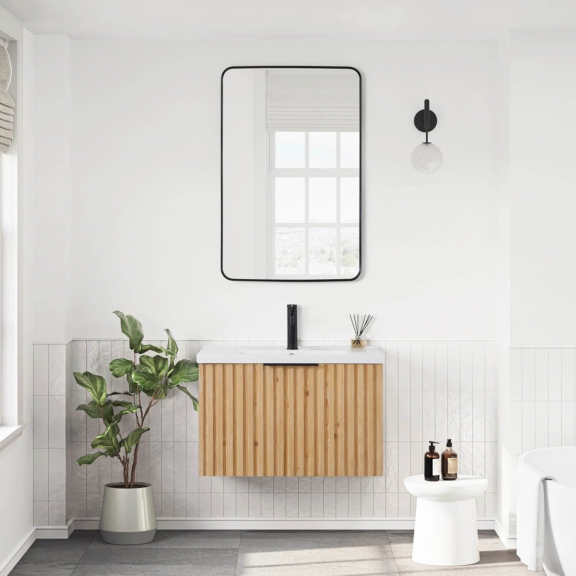 Manila Floating Bath Vanity with Ceramic Basin Top without Mirror