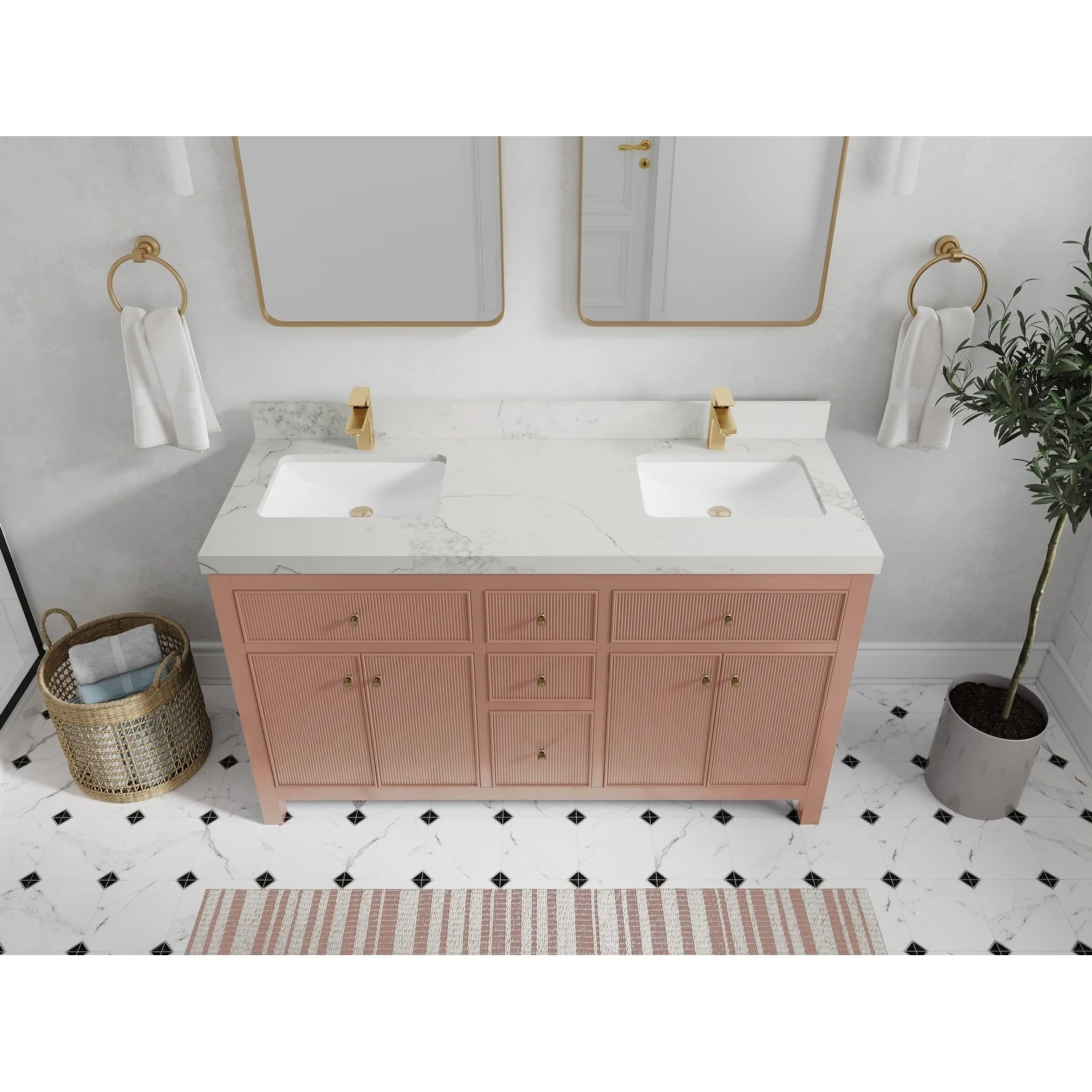 Willow Collections 60 in. W x 22 in D. Sonoma Free Standing Reeded Double Sink Bathroom Vanity with Countertop