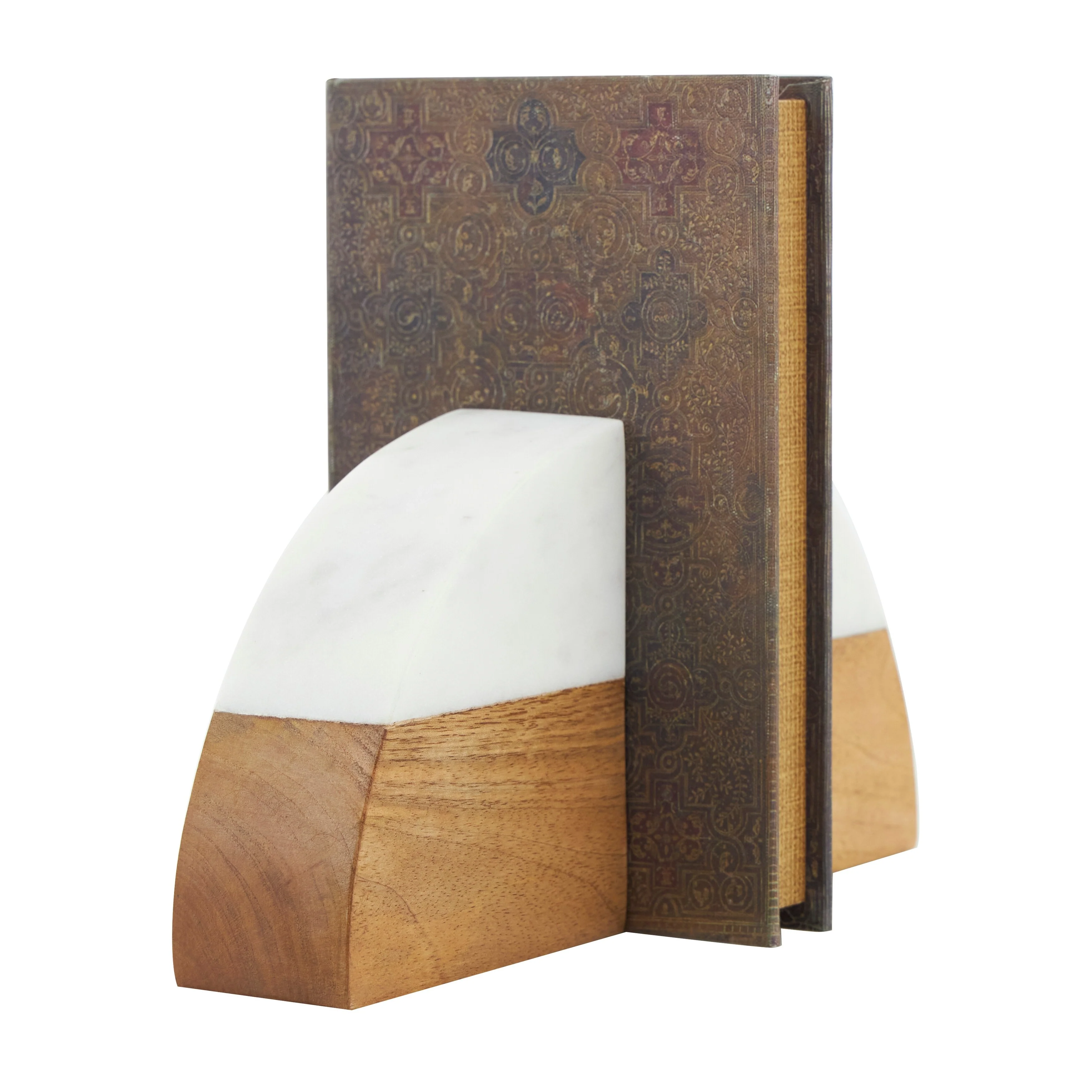 Brown Marble Arched 5 lbs Geometric Decorative Bookends with White Marble Tops (Set of 2)