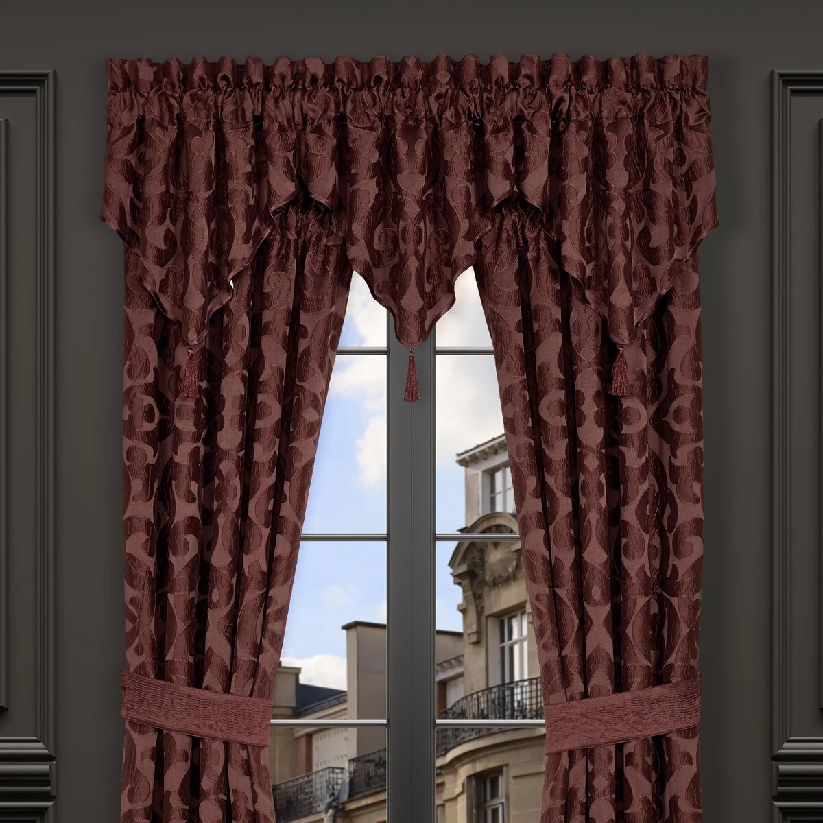 La Boheme Maroon Window Ascot Valance