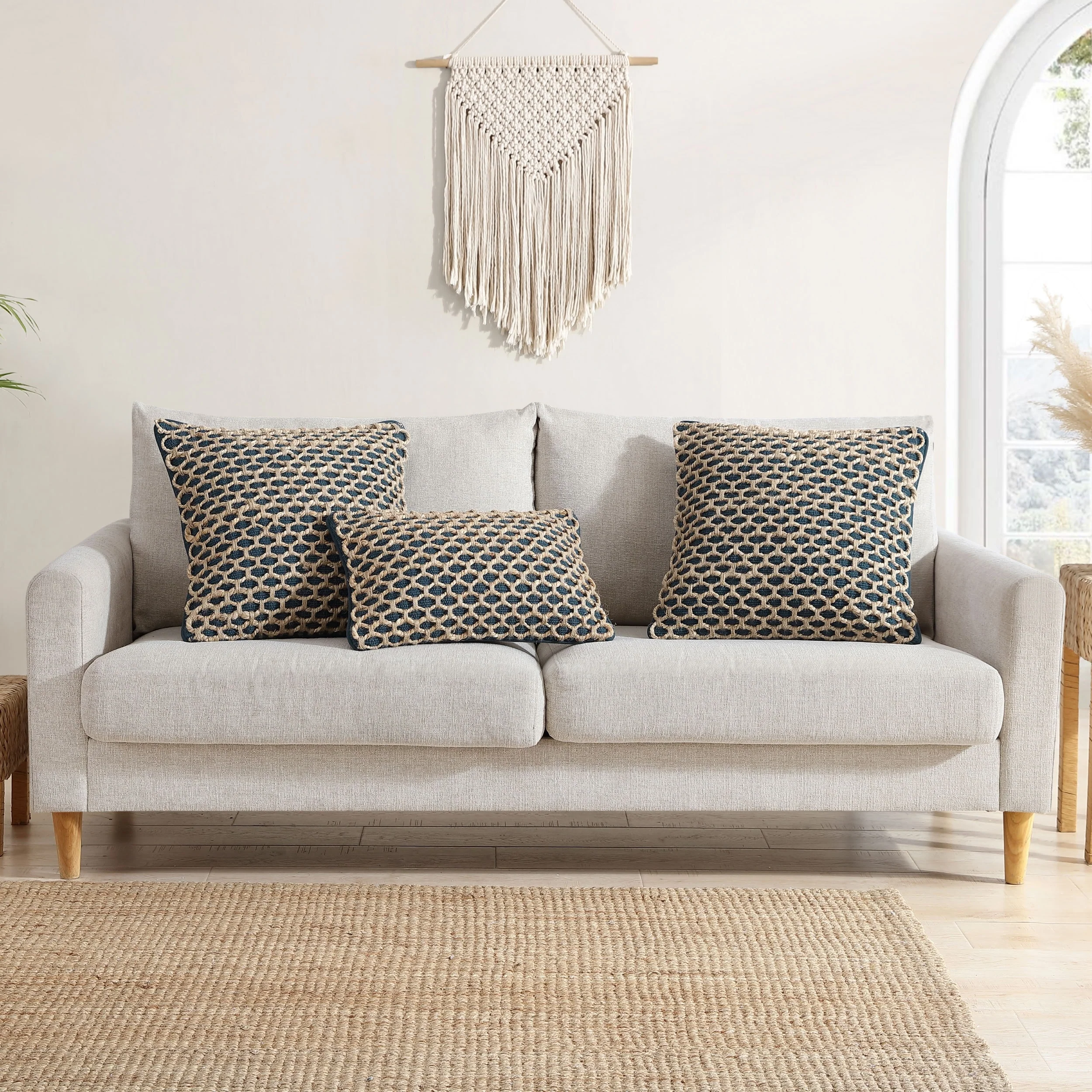 Boho Living Jada Braided Cotton/Jute Throw Pillow Covers