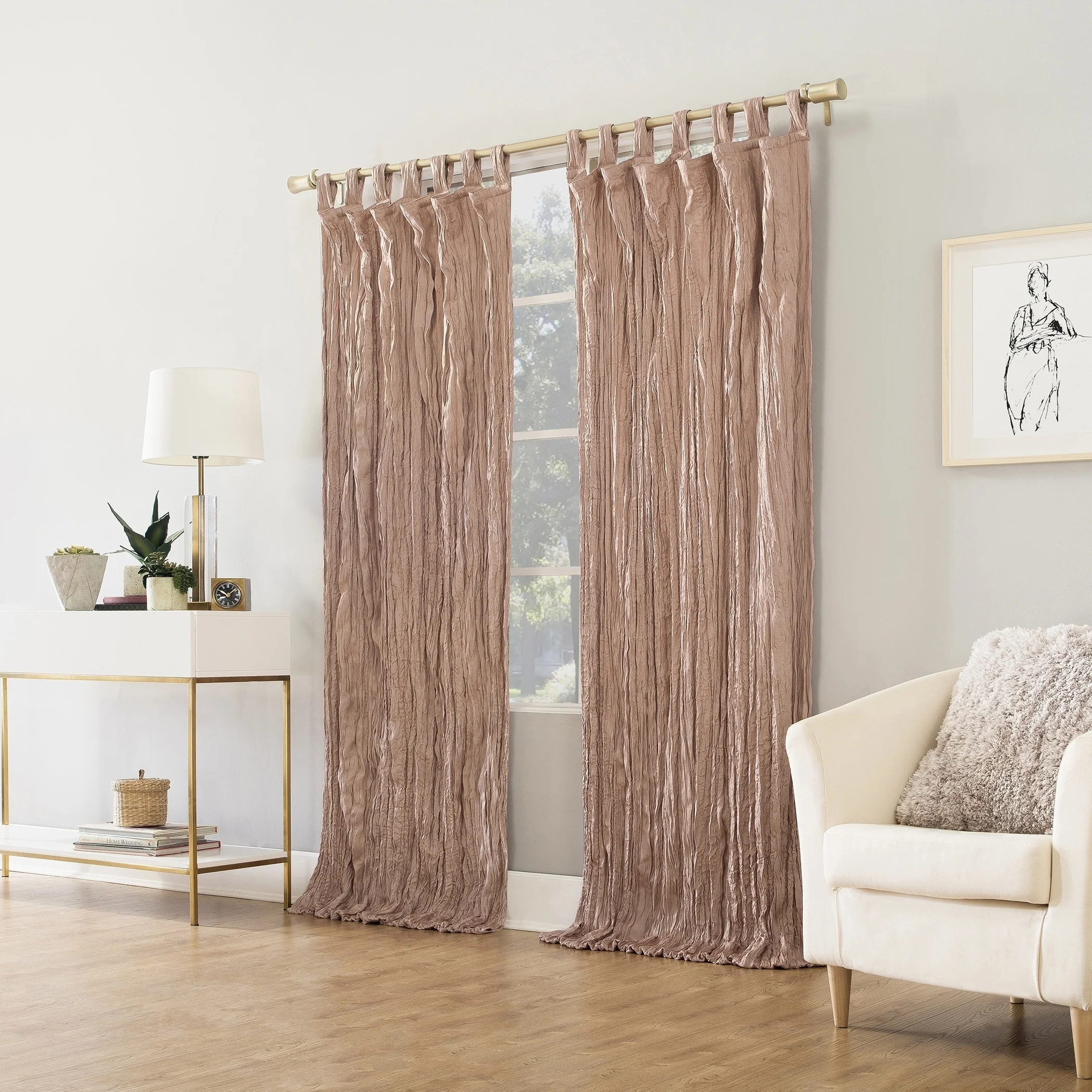 No. 918 Odelia Distressed Velvet Tab Top Curtain Panel, Single Panel
