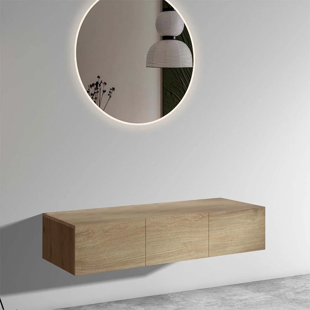 Bathroom Floating Cabinet, Wall Mounted TV stand, Oak Finish Wall-mounted Storage Cabinet for Small Spaces