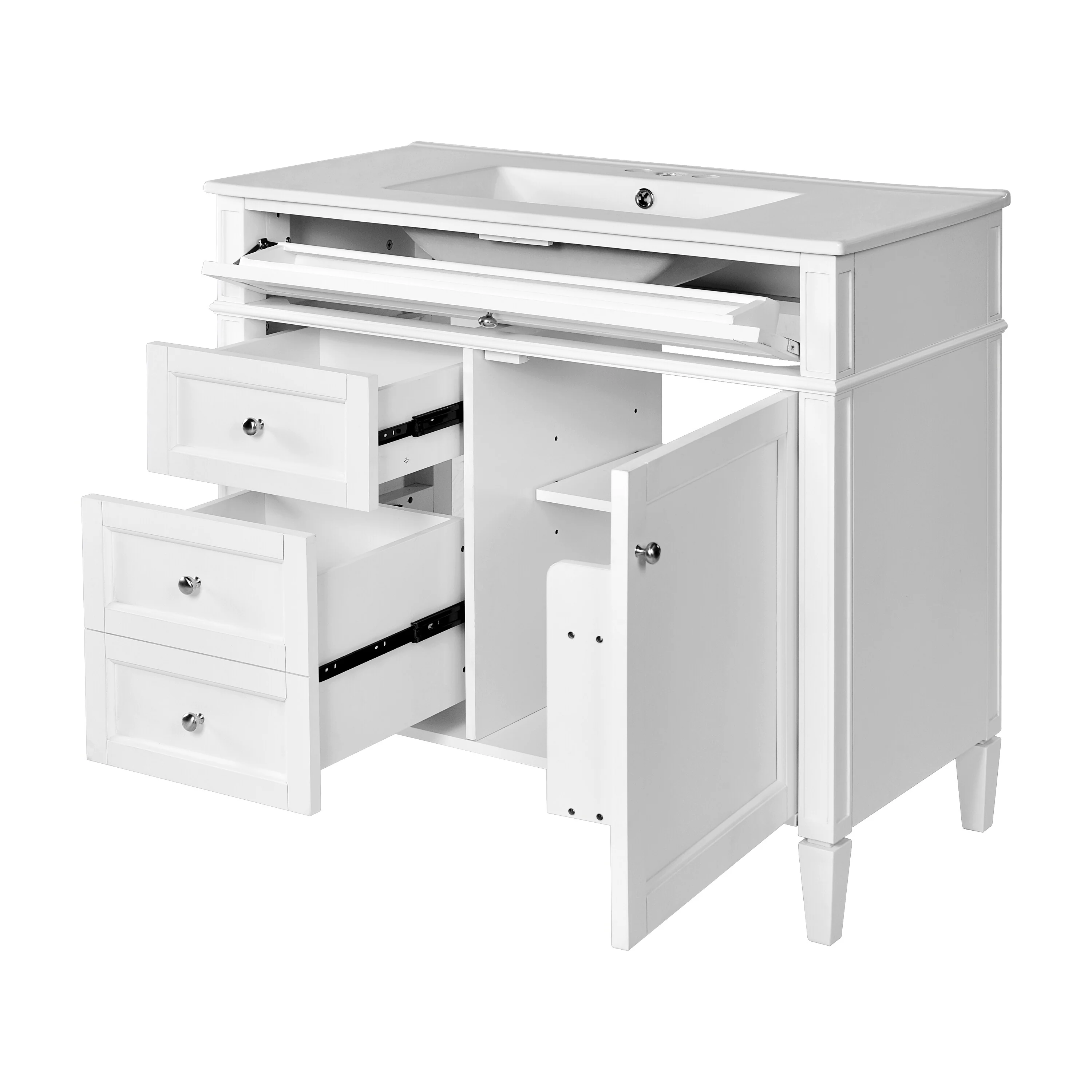 Bathroom Vanity with Single Sink, Bathroom Vanities with 2 Drawers, Bathroom Storage Cabinet with 1 Tip-Out Drawer and 1 Door