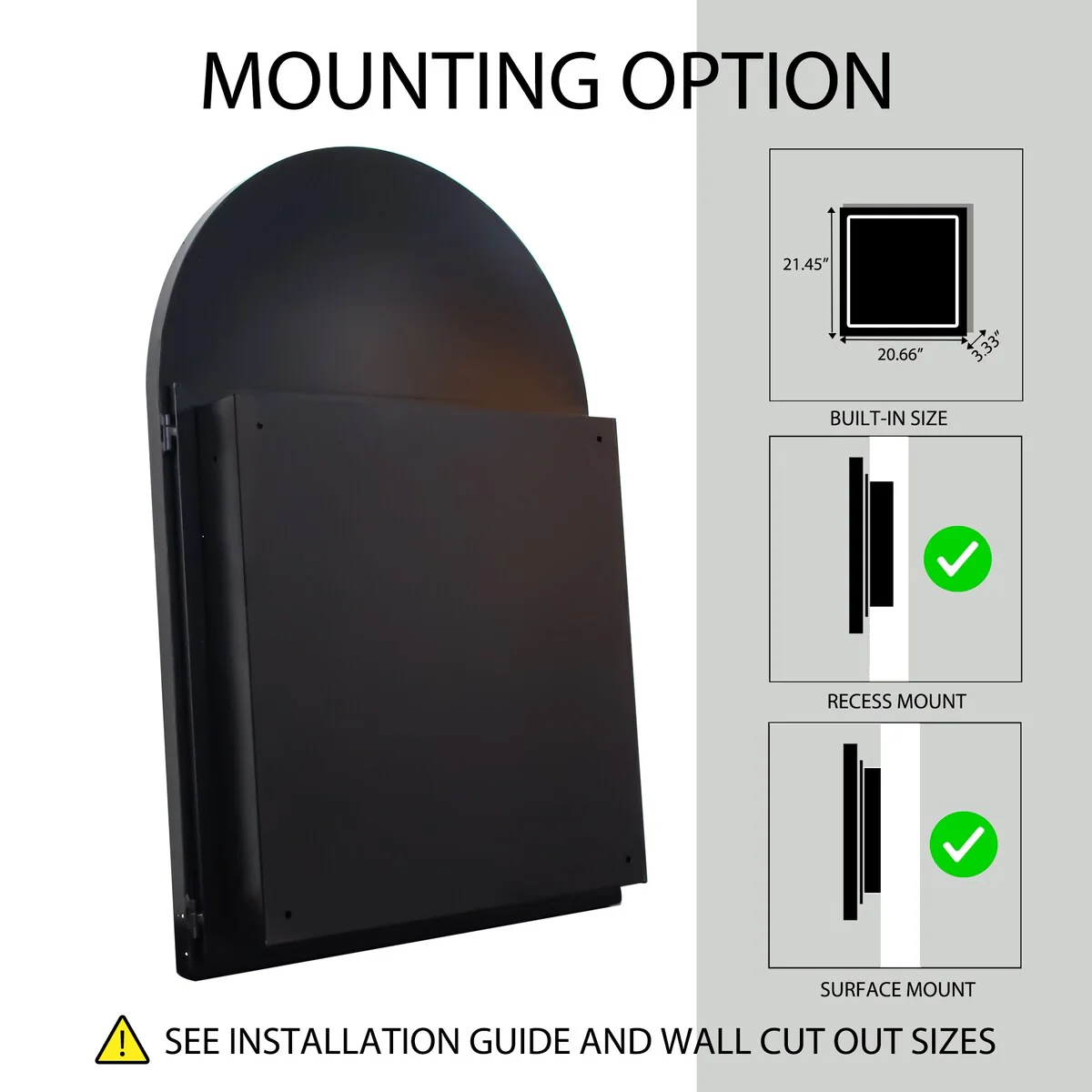 24x36 Inch Arched Recessed Medicine Cabinet, Metal Framed Bathroom Wall Storage Cabinet with Mirror and Adjustable Shelves
