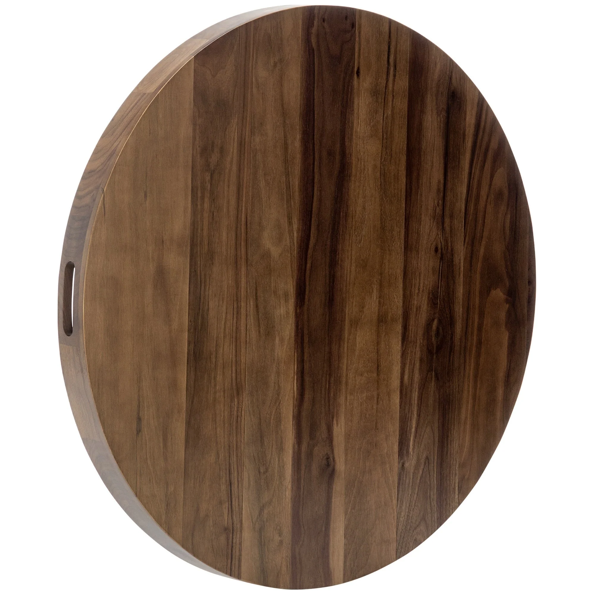 KINWELL Round Black Walnut Wood Serving Tray Ottoman Tray with Handles