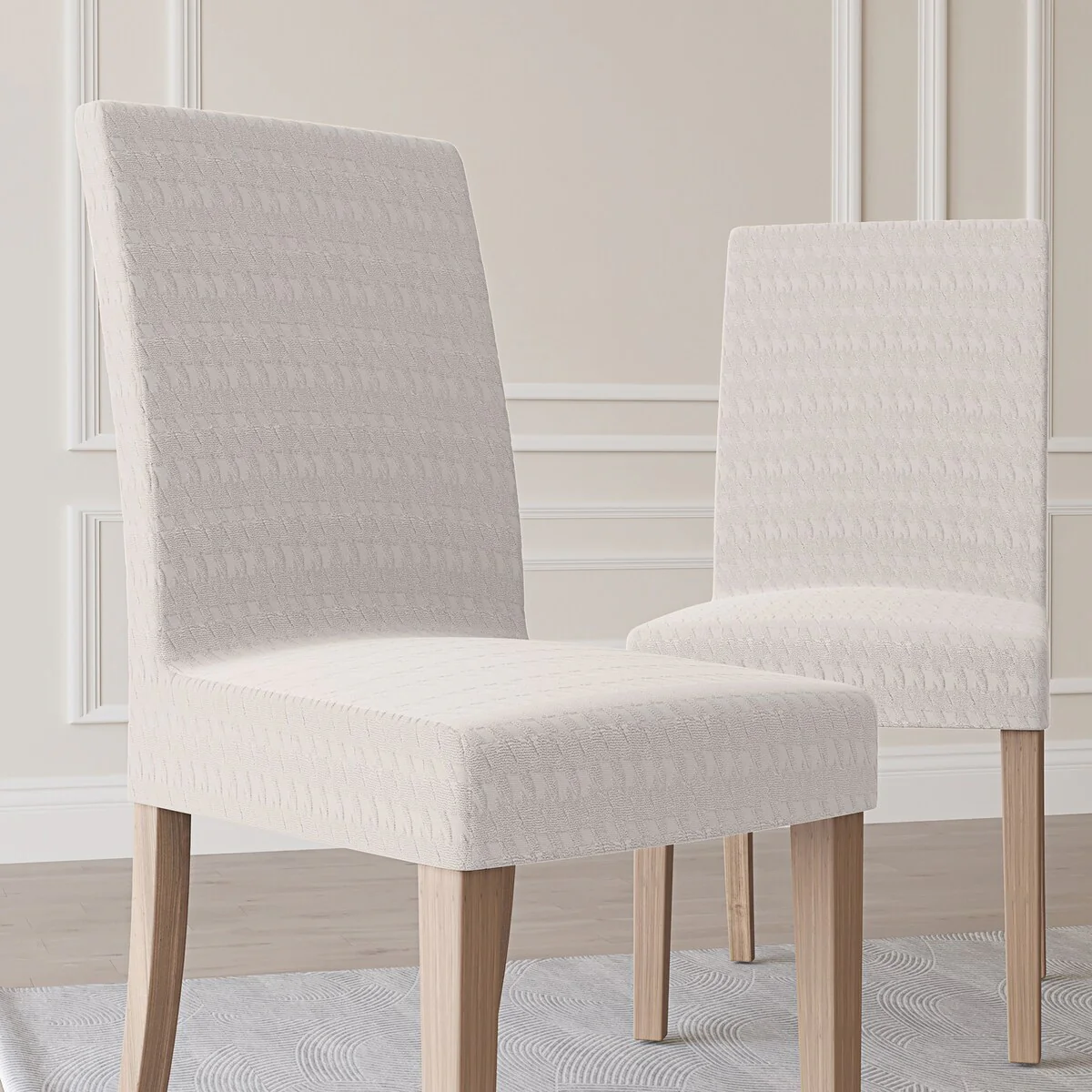 No. 918 Sparta 2-pack Houndstooth Textured Stretch Fit Elastic Dining Chair Cover Pair - 28
