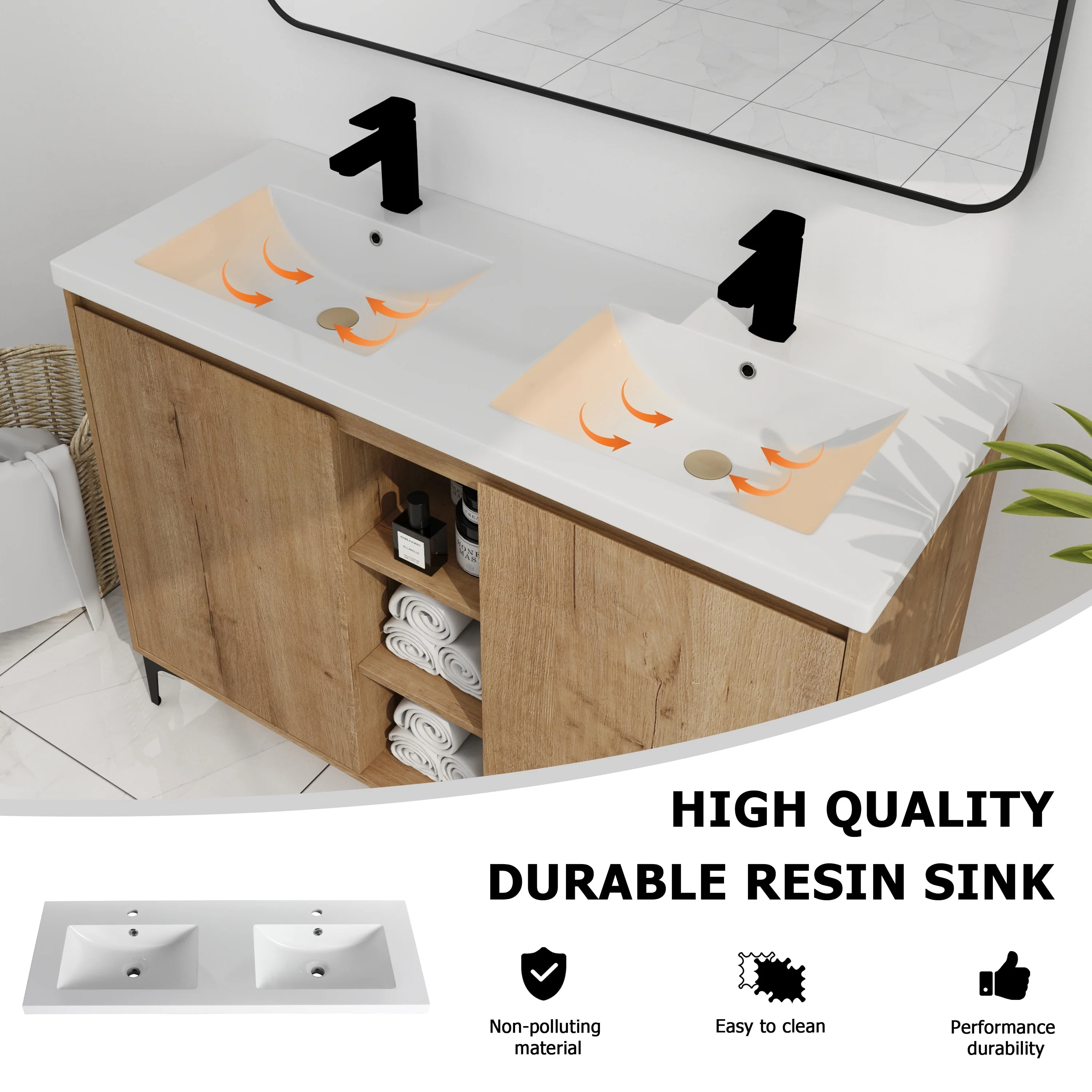 BNK Double Sink Bathroom Vanity in 48 Inch,Bathroom Cabinet with Soft Close Doors&Shelves