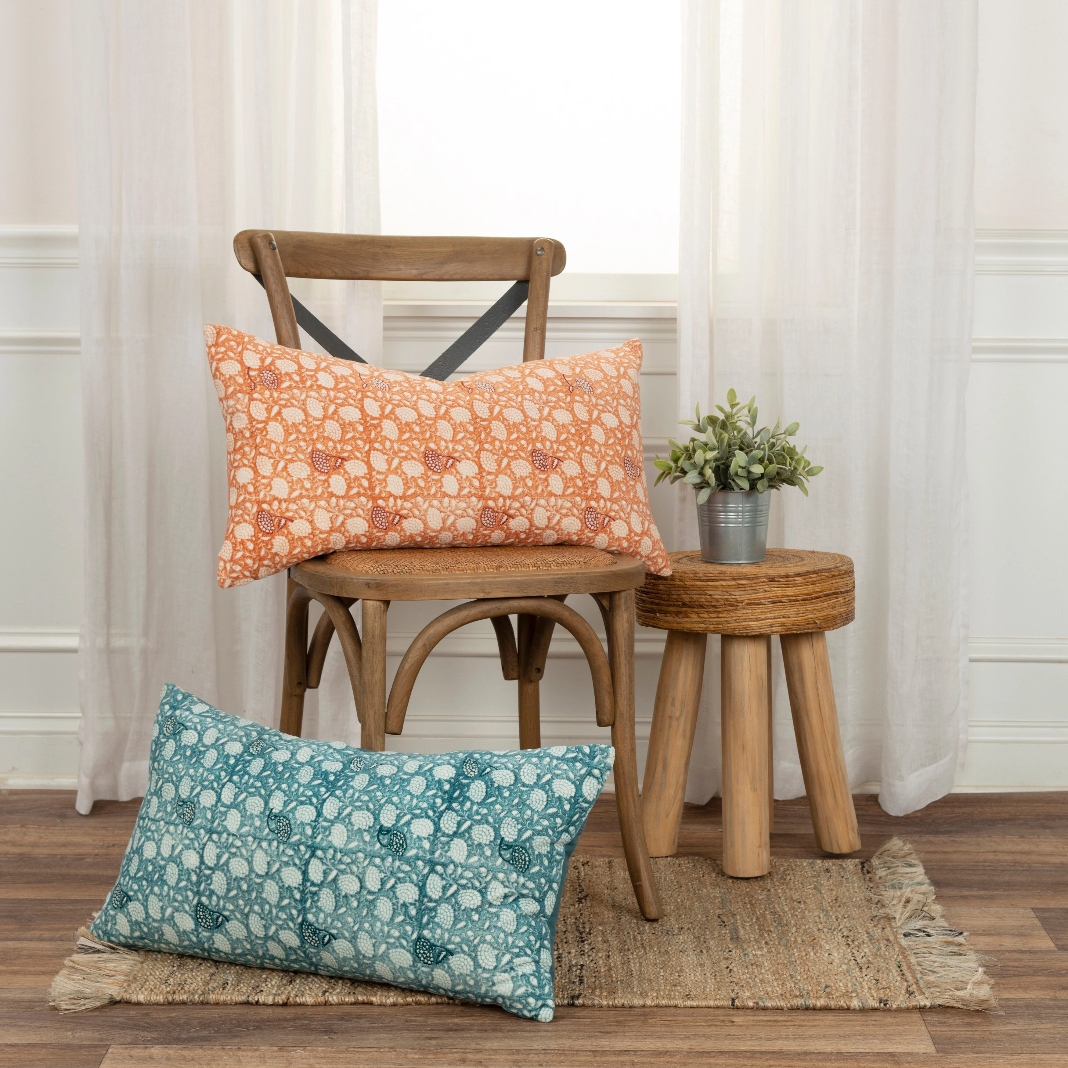 Rizzy Home Cotton Velvet Boho Botanical Throw Pillow