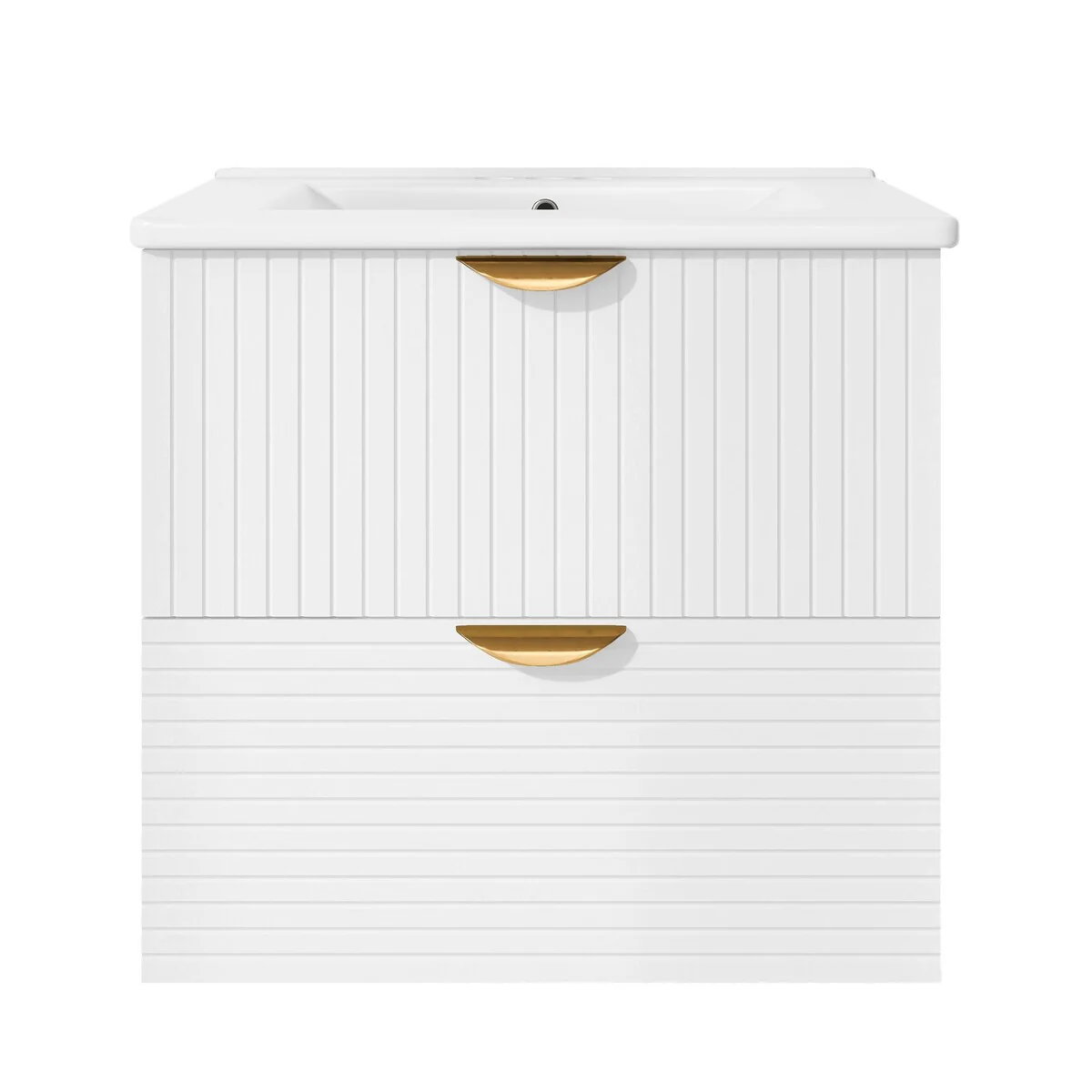 Modern 24 Inches MDF Wall-Mounted Bathroom vanity with Ceramic Sink and 2 Drawers