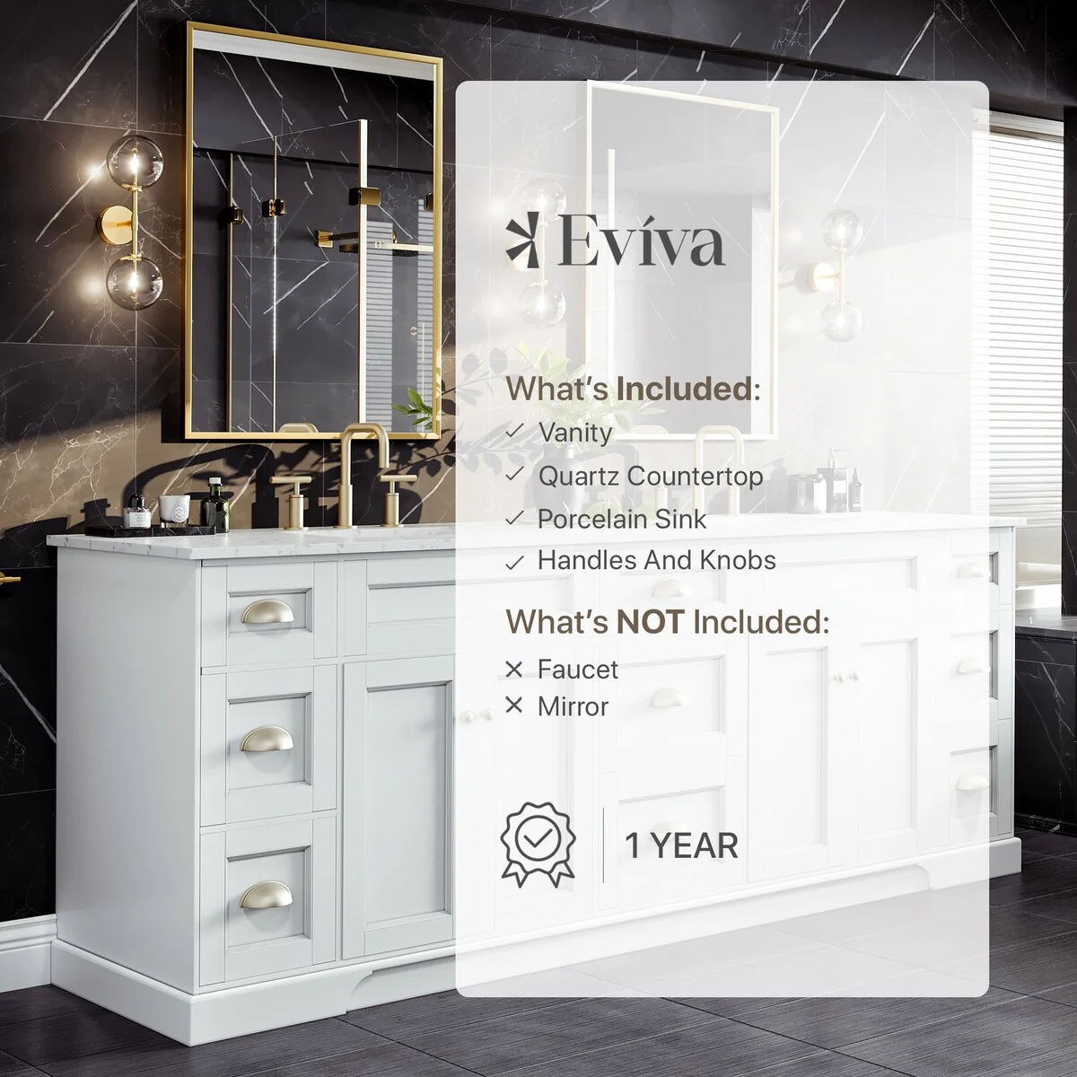 EVIVA Epic 84 Inch Transitional White Vanity