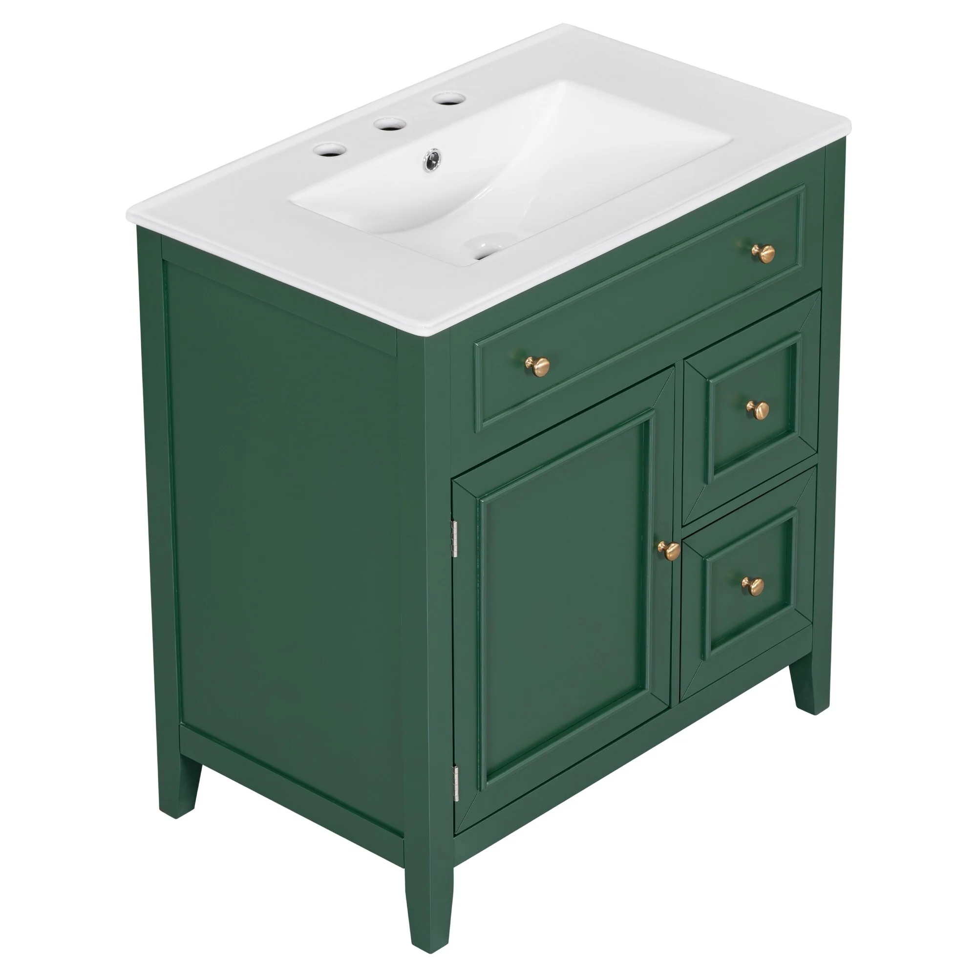 30'' Solid Wood Bathroom Vanity with Cabinet, 2 Drawers, and Ceramic Sink